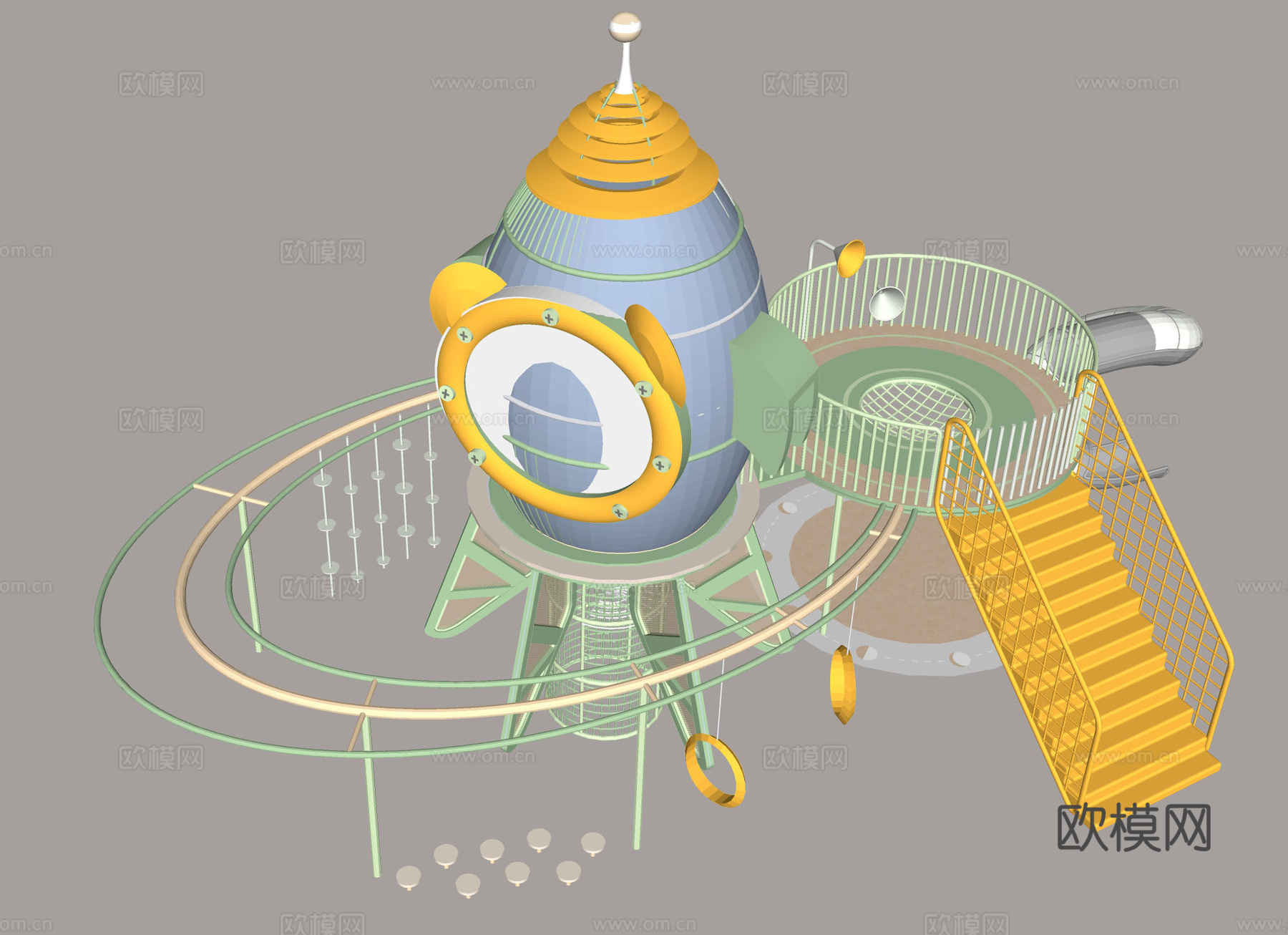 儿童游乐设施 火箭主题滑梯 幼儿园游乐设备 亲子乐园设施su模型