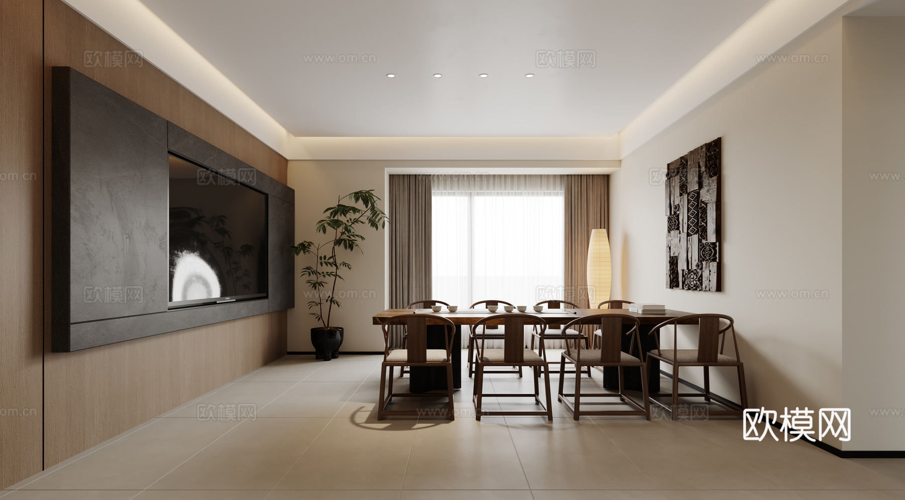 新中式棋牌室3d模型下载（渲染图5）