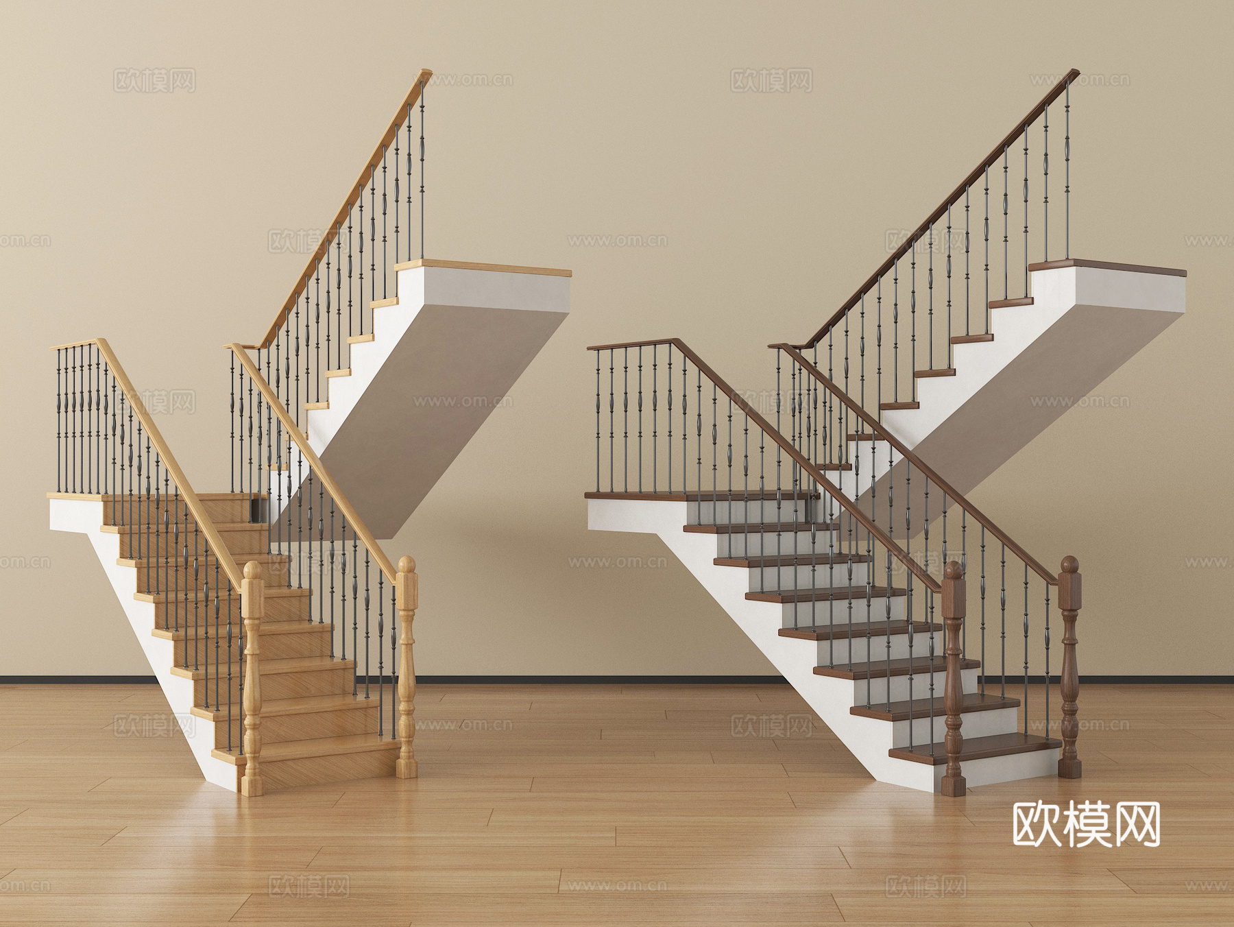 新中式楼梯扶手梯 楼梯栏杆护栏su模型