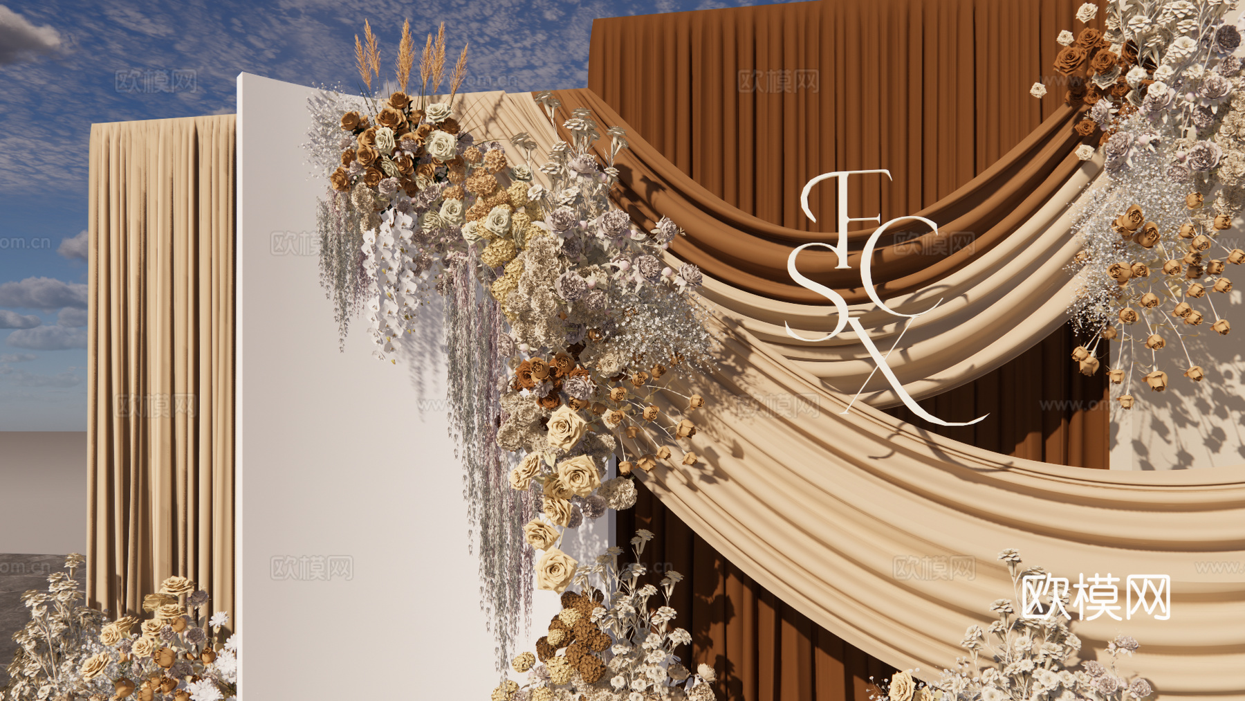 浅香槟小众布幔婚礼美陈su模型