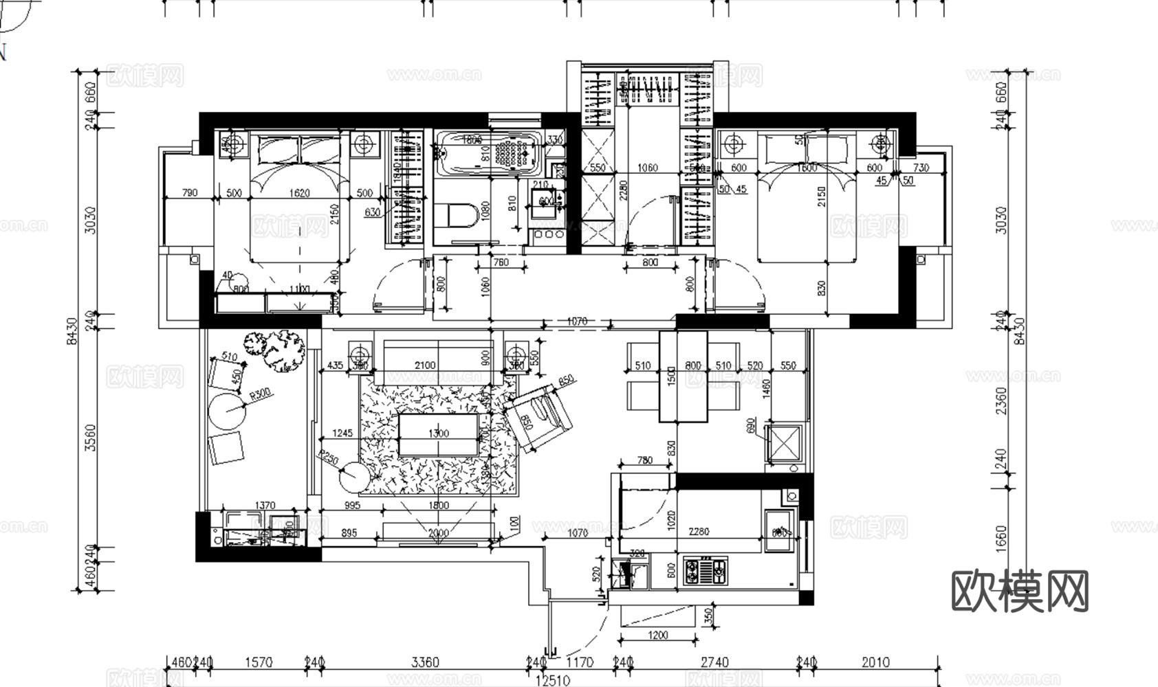 10现代简约轻奢风格大平层样板间别墅复式CAD施工图附效果图cad施工图