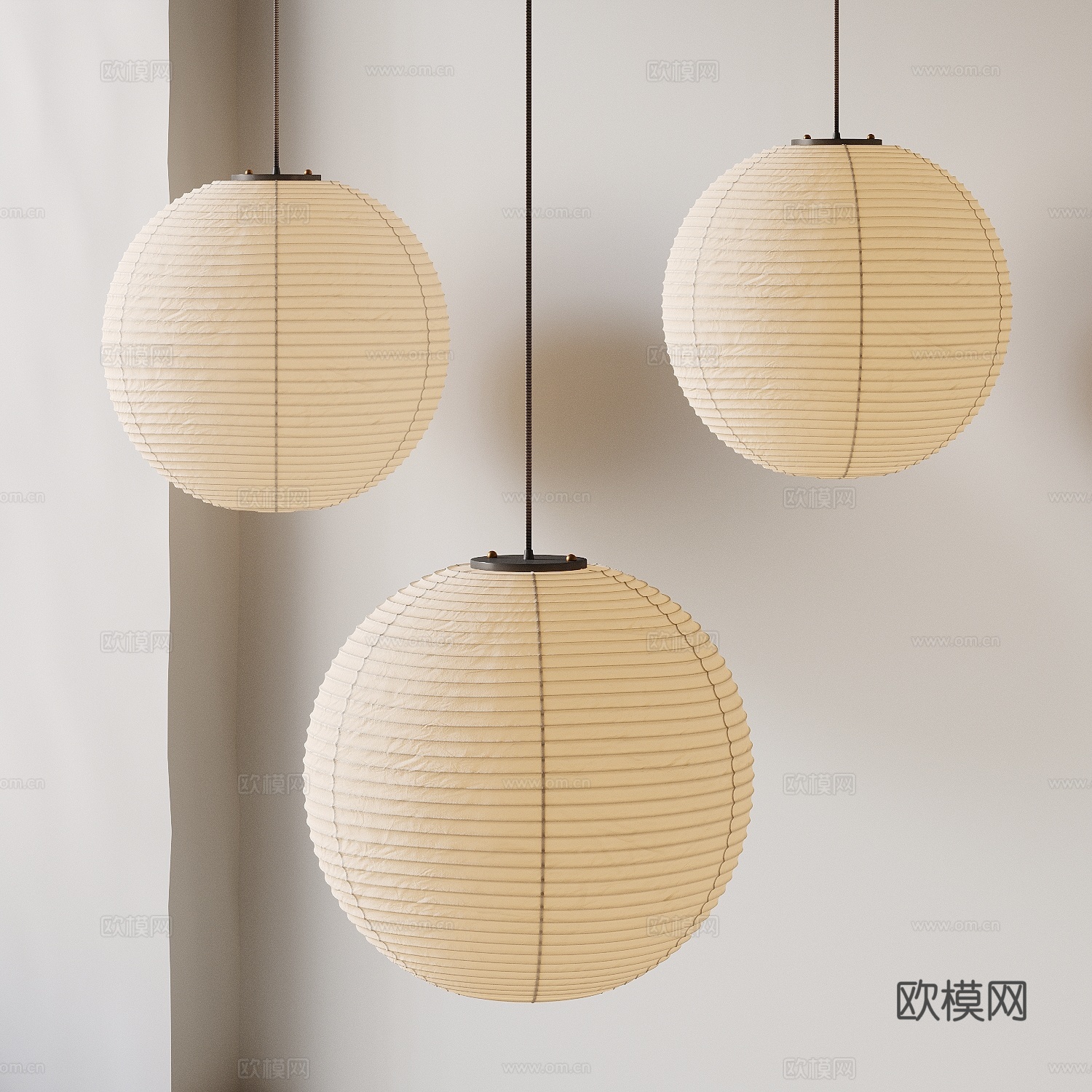 侘寂风日式灯笼 野口勇吊灯 日式吊灯su模型