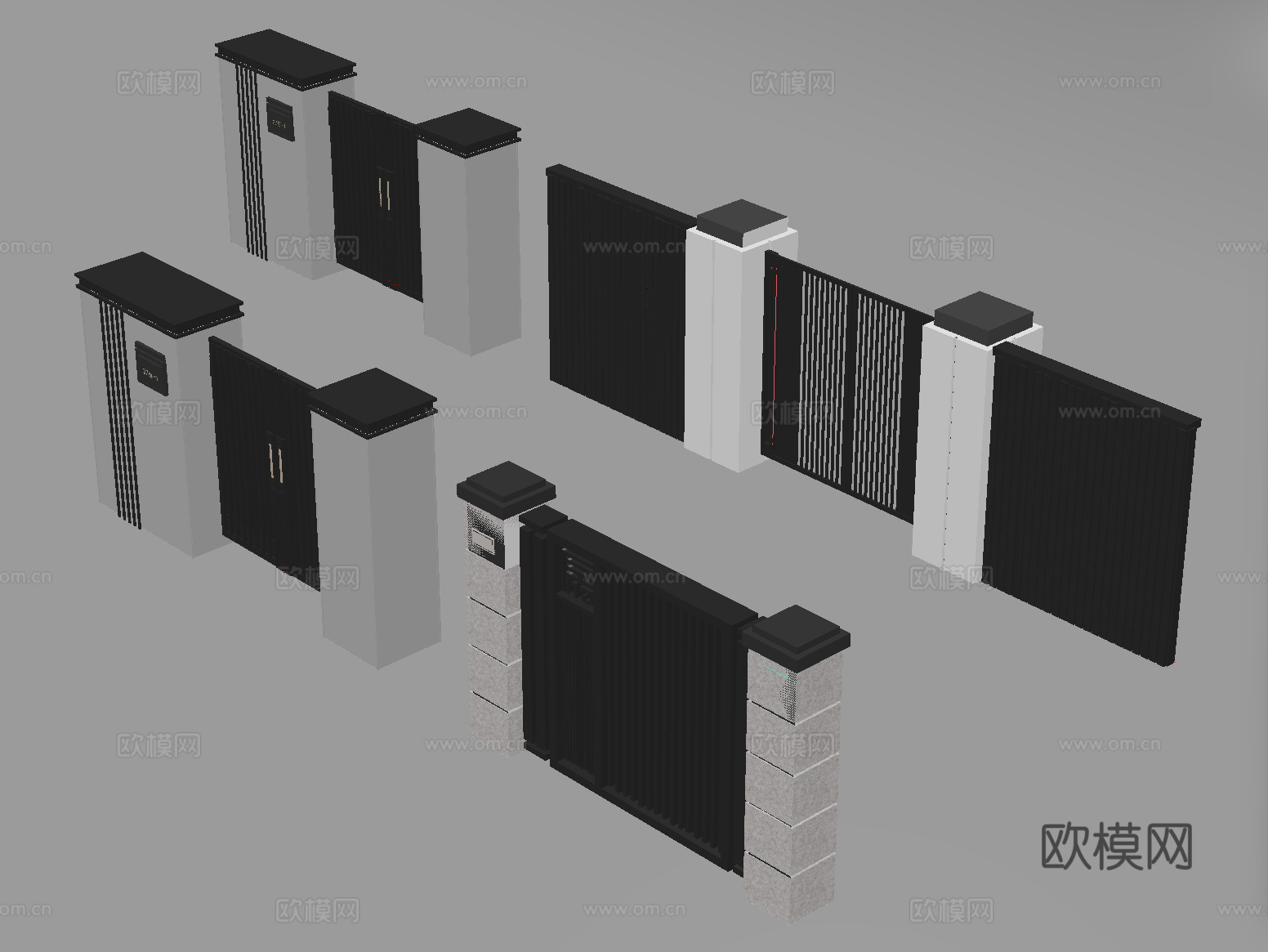 现代庭院门 户外庭院门 别墅大门su模型