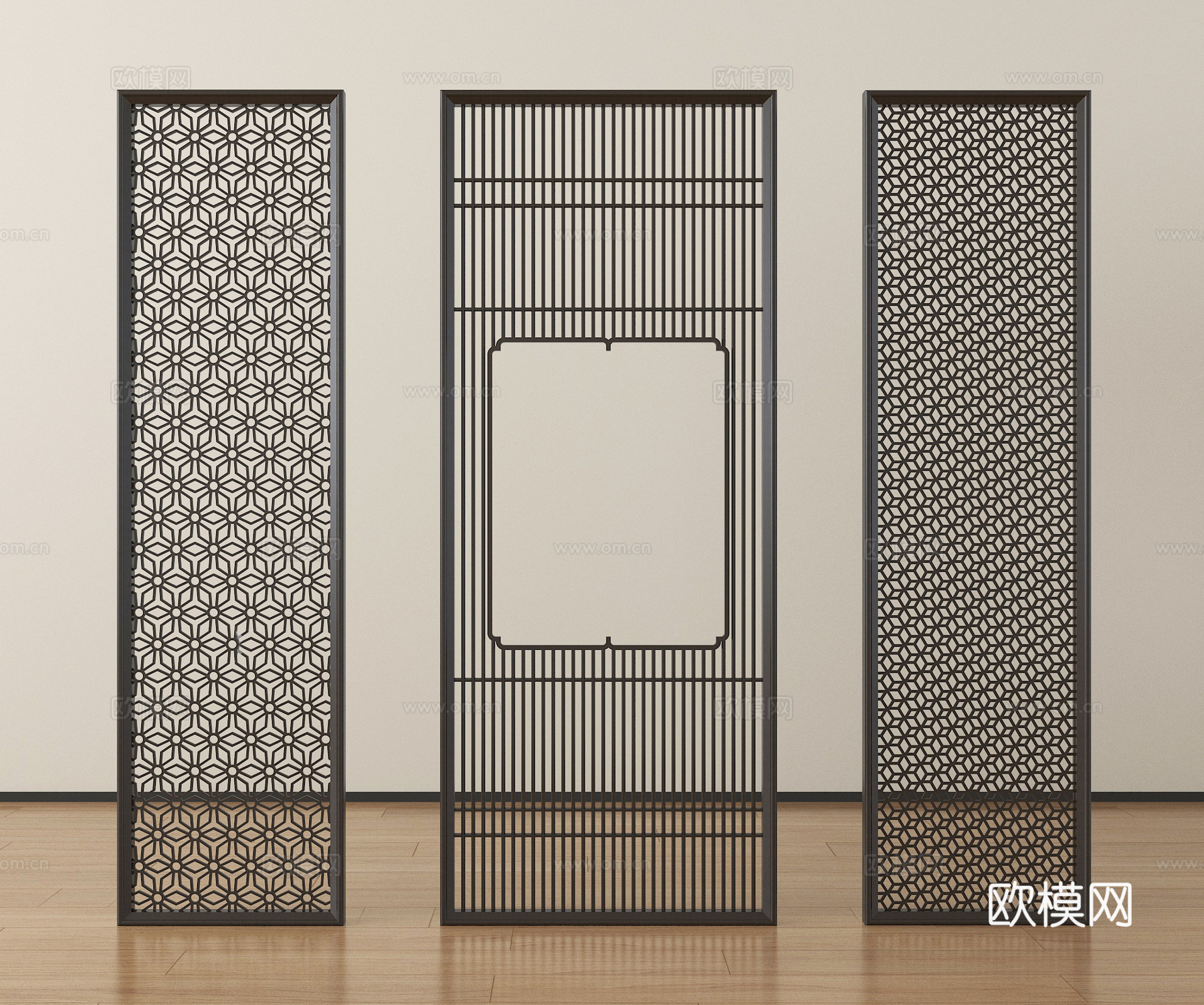 新中式屏风隔断 花格屏风隔断 格栅屏风su模型