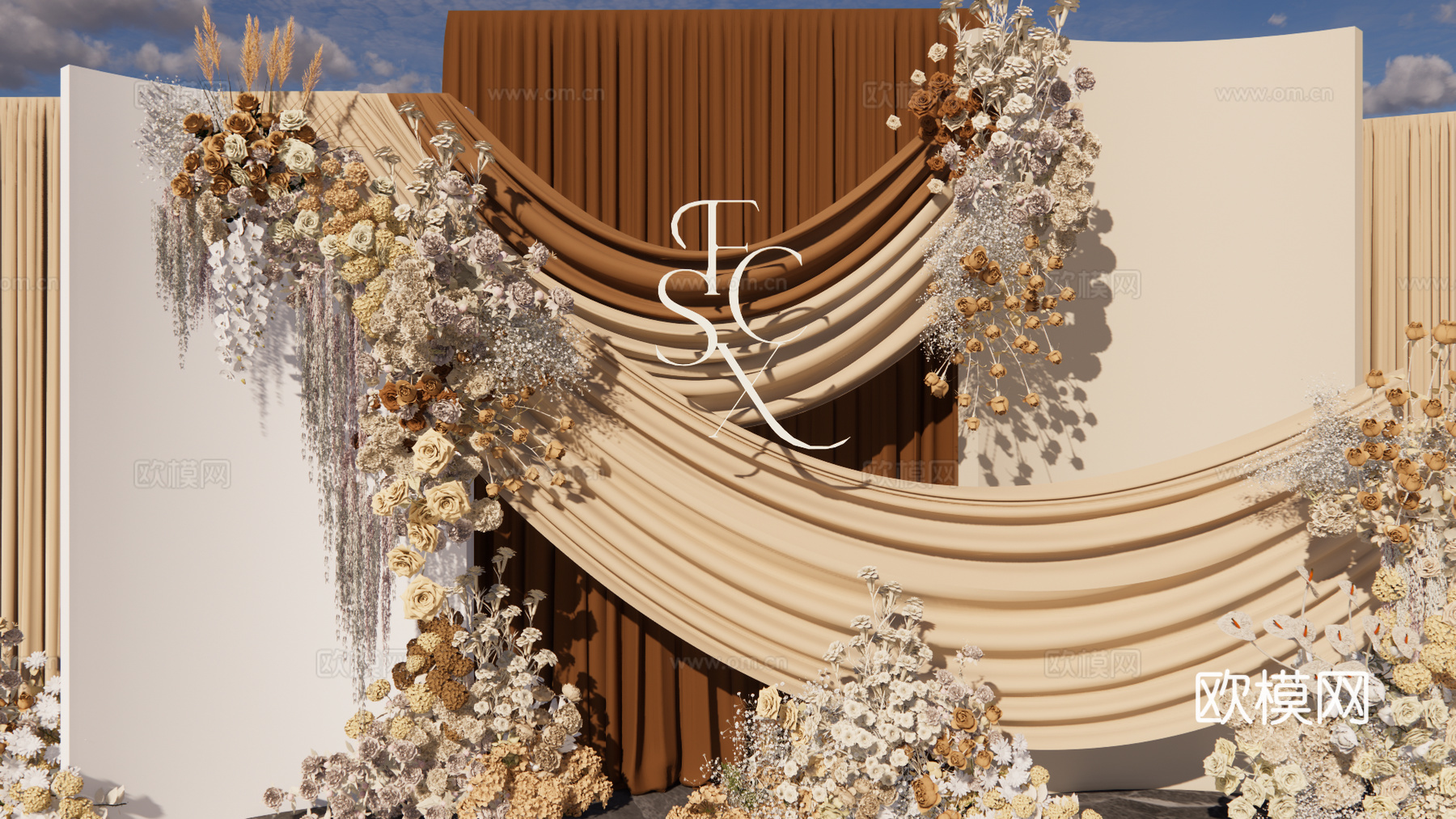 浅香槟小众布幔婚礼美陈su模型