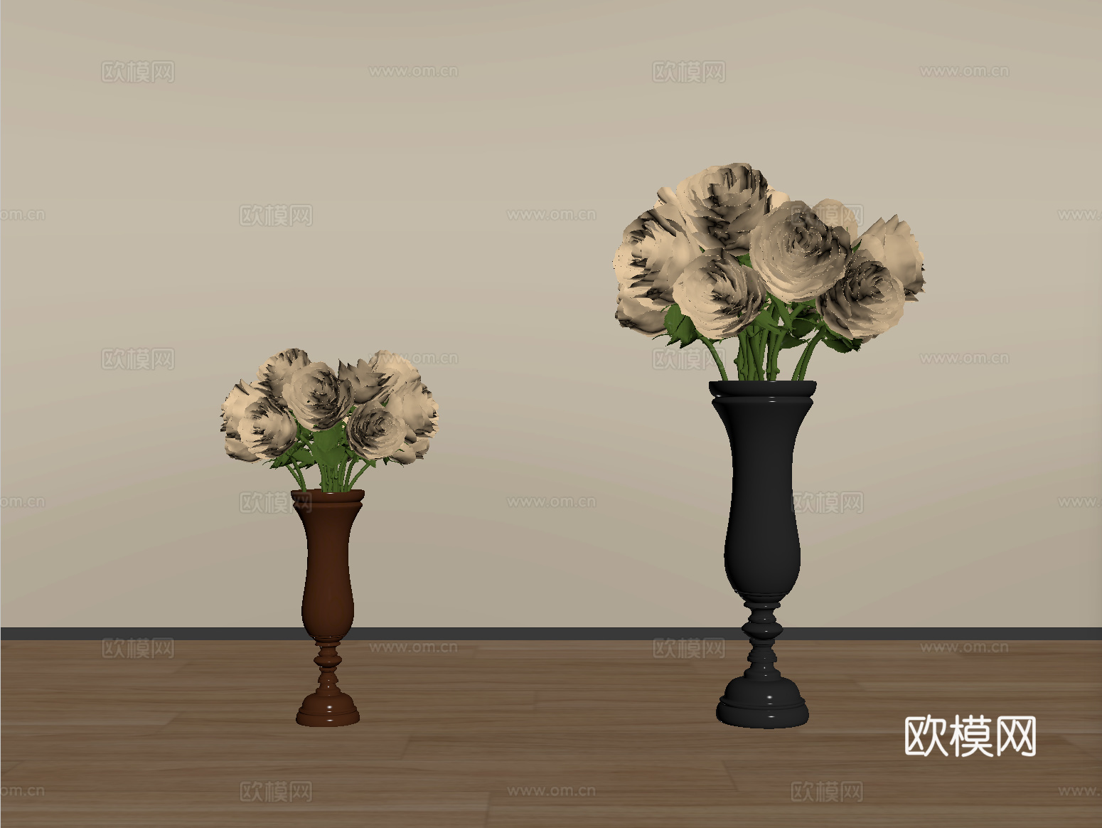 法式花瓶花艺 干花插花su模型