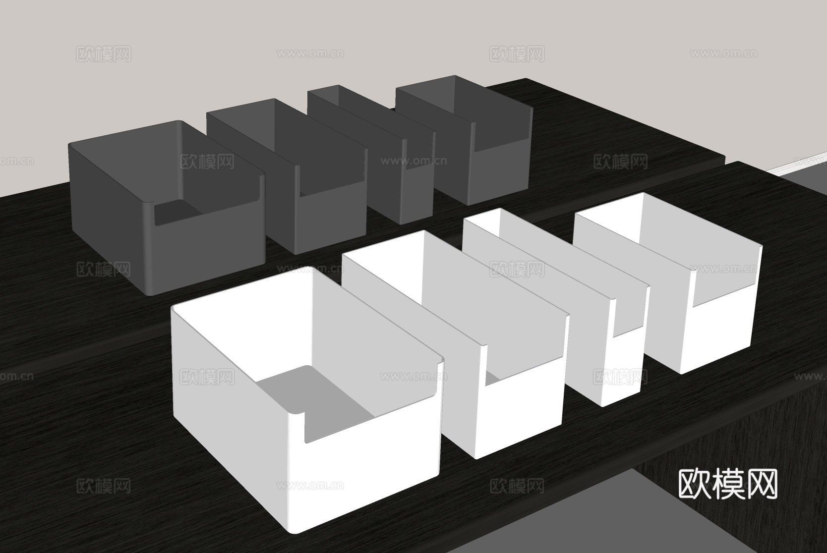 桌面收纳盒 黑白简约收纳 办公整理神器 分类收纳盒 家居收纳su模型