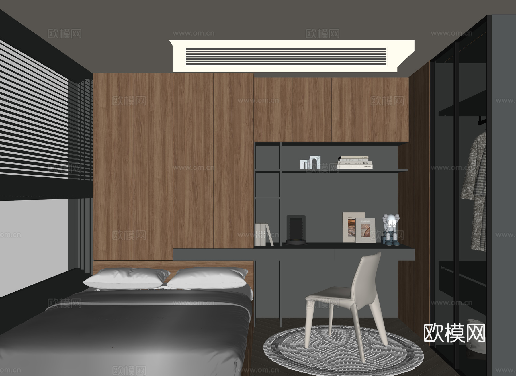 现代榻榻米卧室su模型