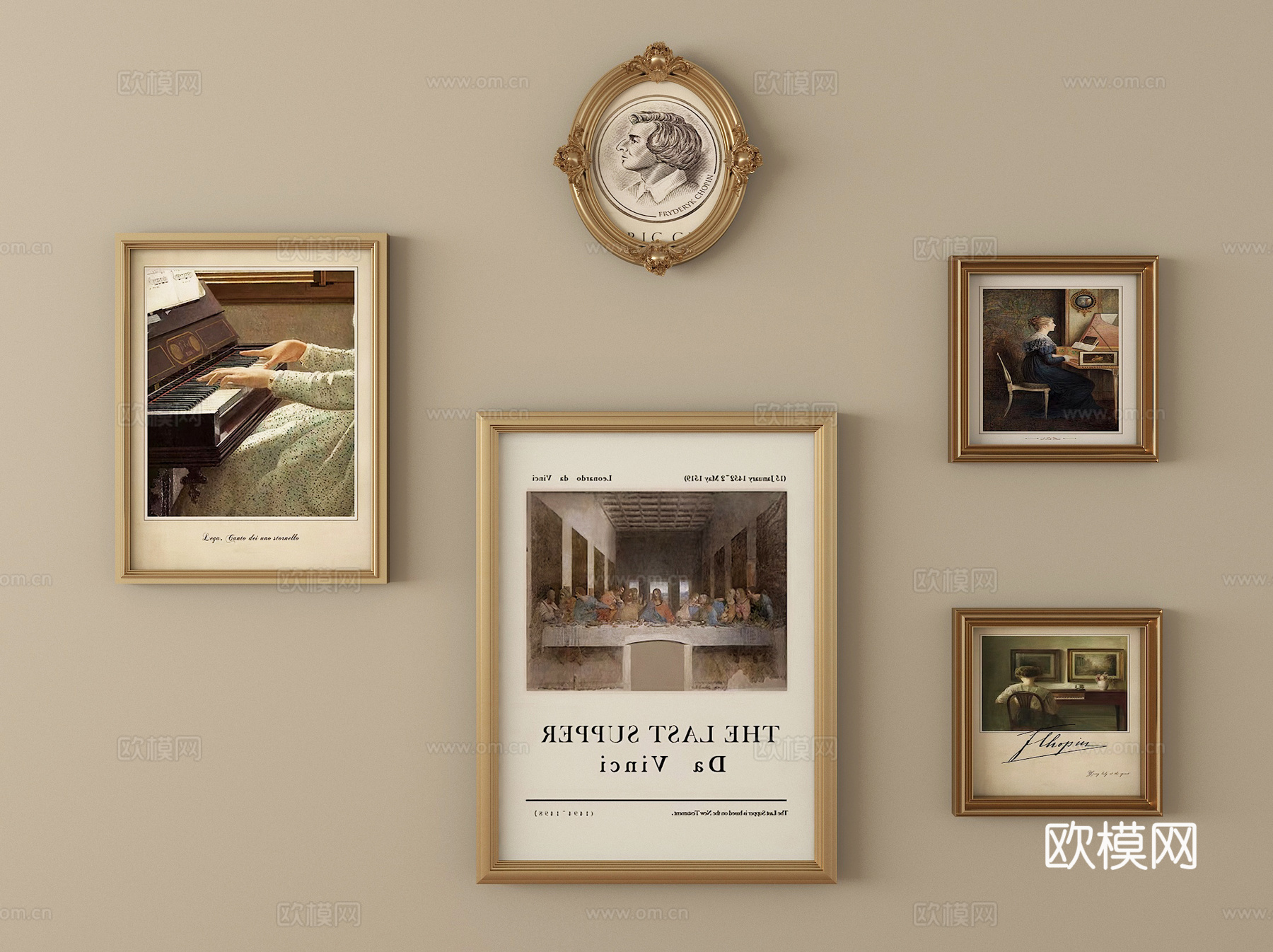 美式挂画 装饰挂画 相框 装饰画框su模型