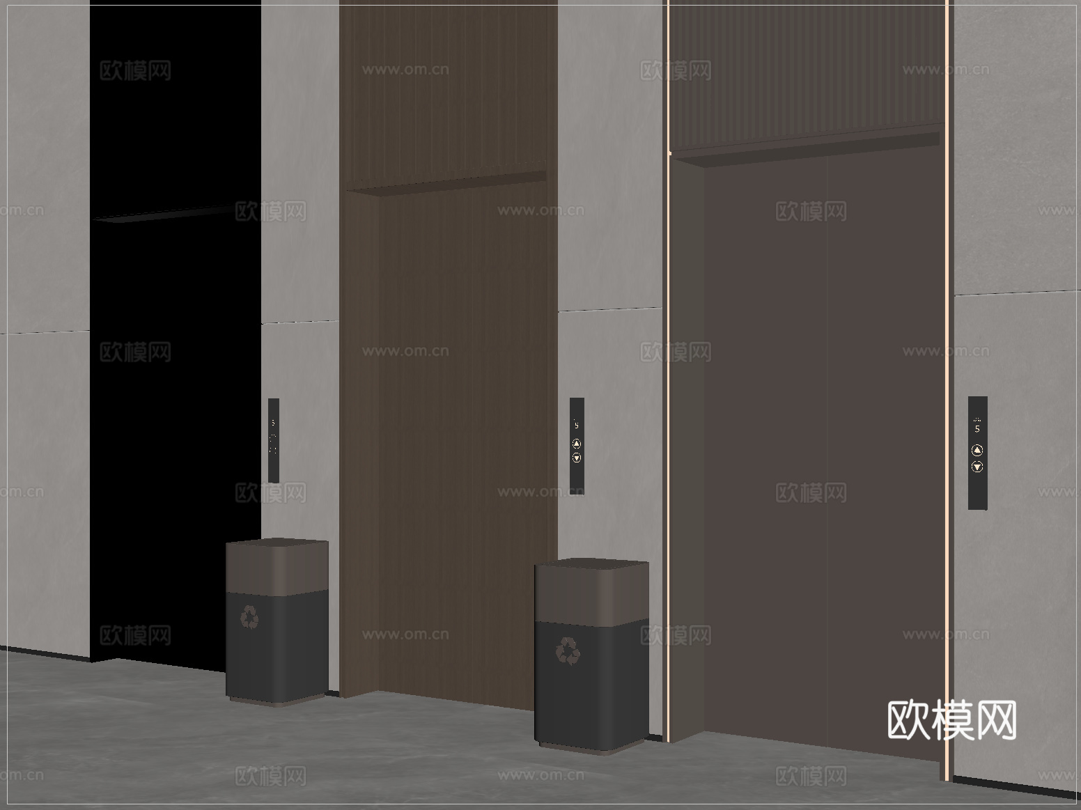 现代电梯 电梯间 升降梯 电梯按键 垃圾桶su模型