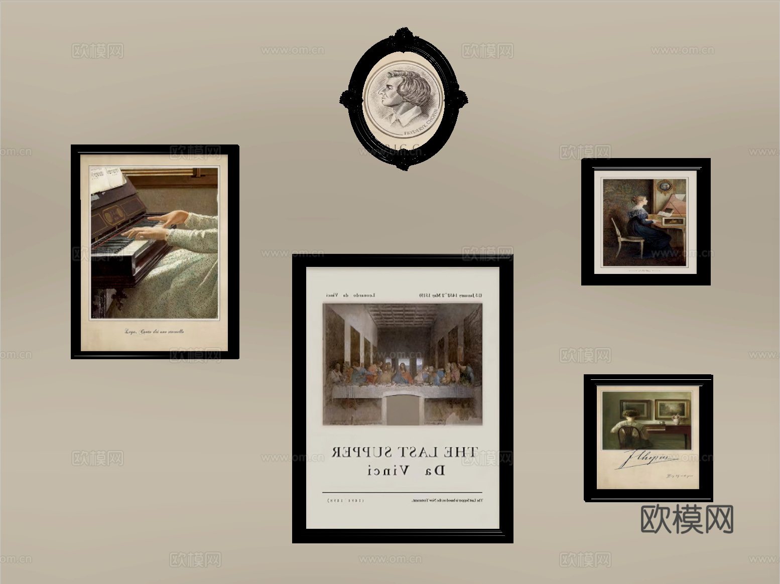 美式挂画 装饰挂画 相框 装饰画框su模型