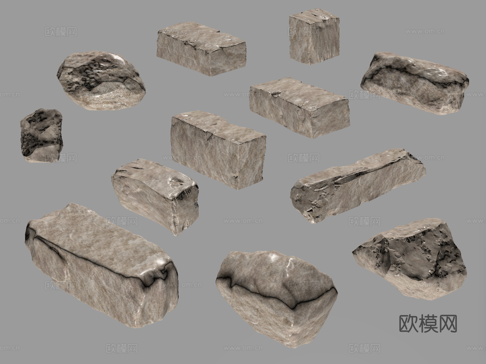 现代石头 景观石 条石 石墩 自然石su模型
