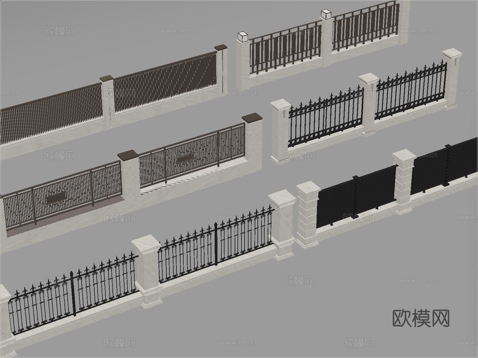 现代围栏护栏 围墙 别墅围墙 小区围墙su模型