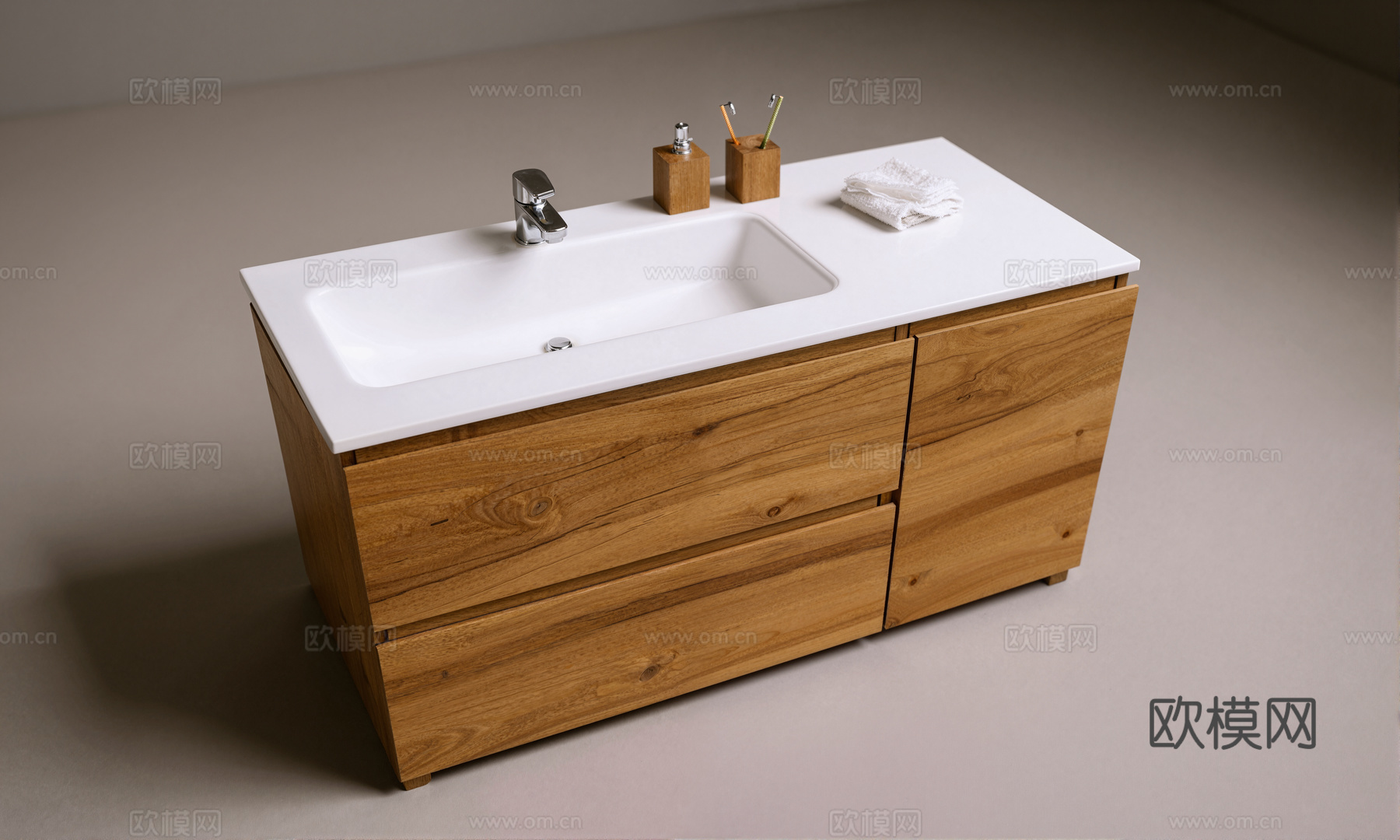 木质一体式盆洗手台su模型
