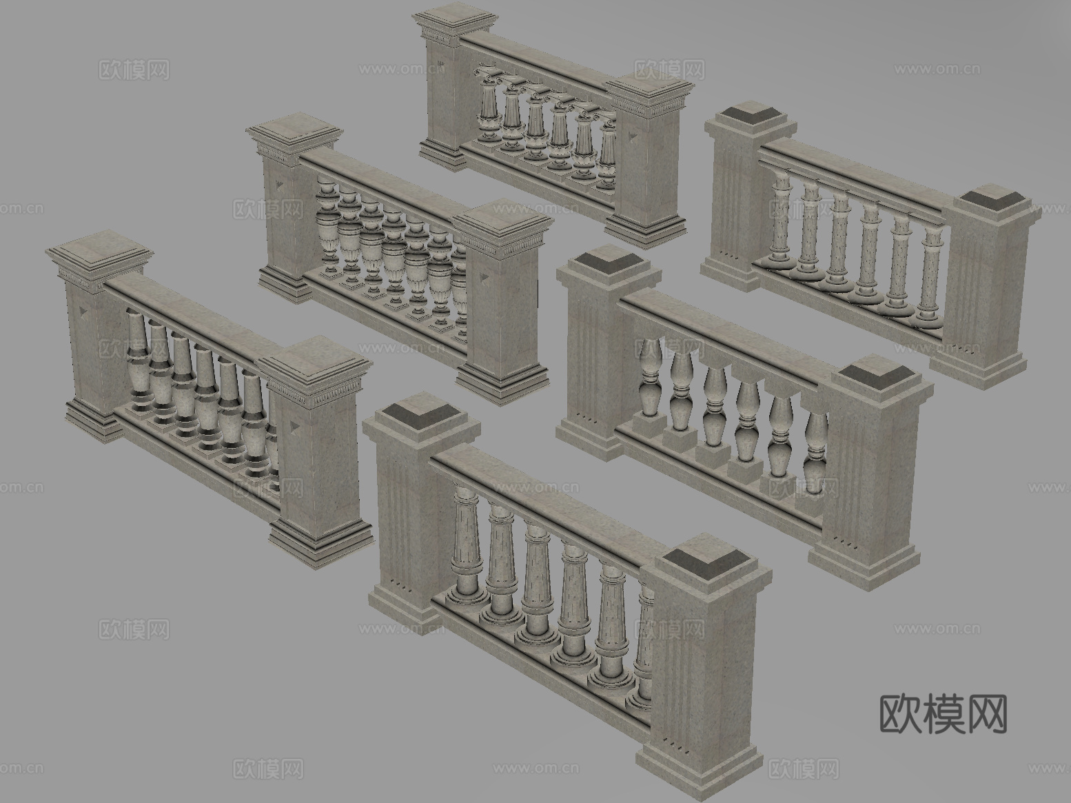 欧式围栏 护栏 阳台护栏 石材栏杆su模型