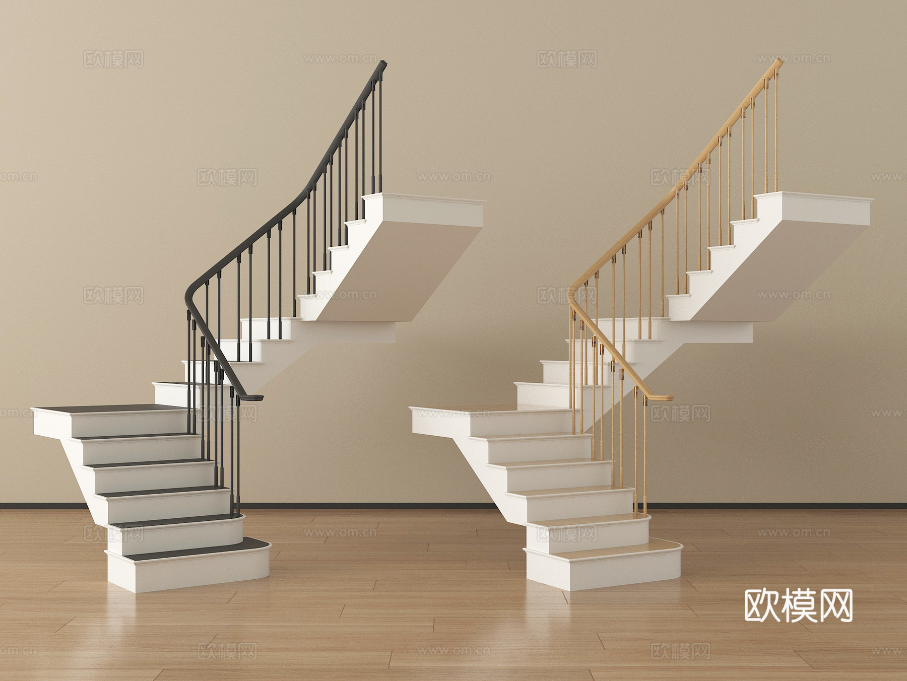 现代楼梯 扶手梯 楼梯栏杆 护栏 转角楼梯su模型