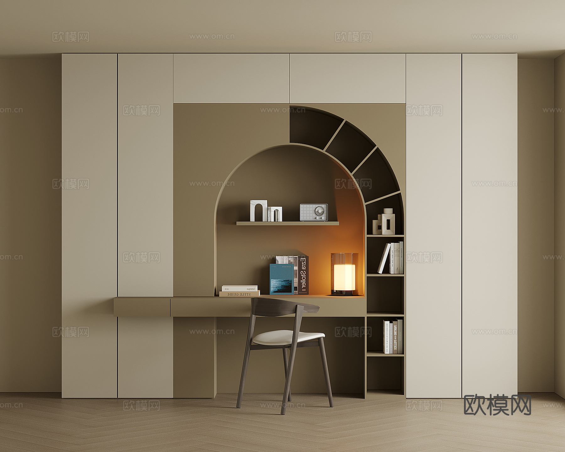 现代书桌一体柜su模型