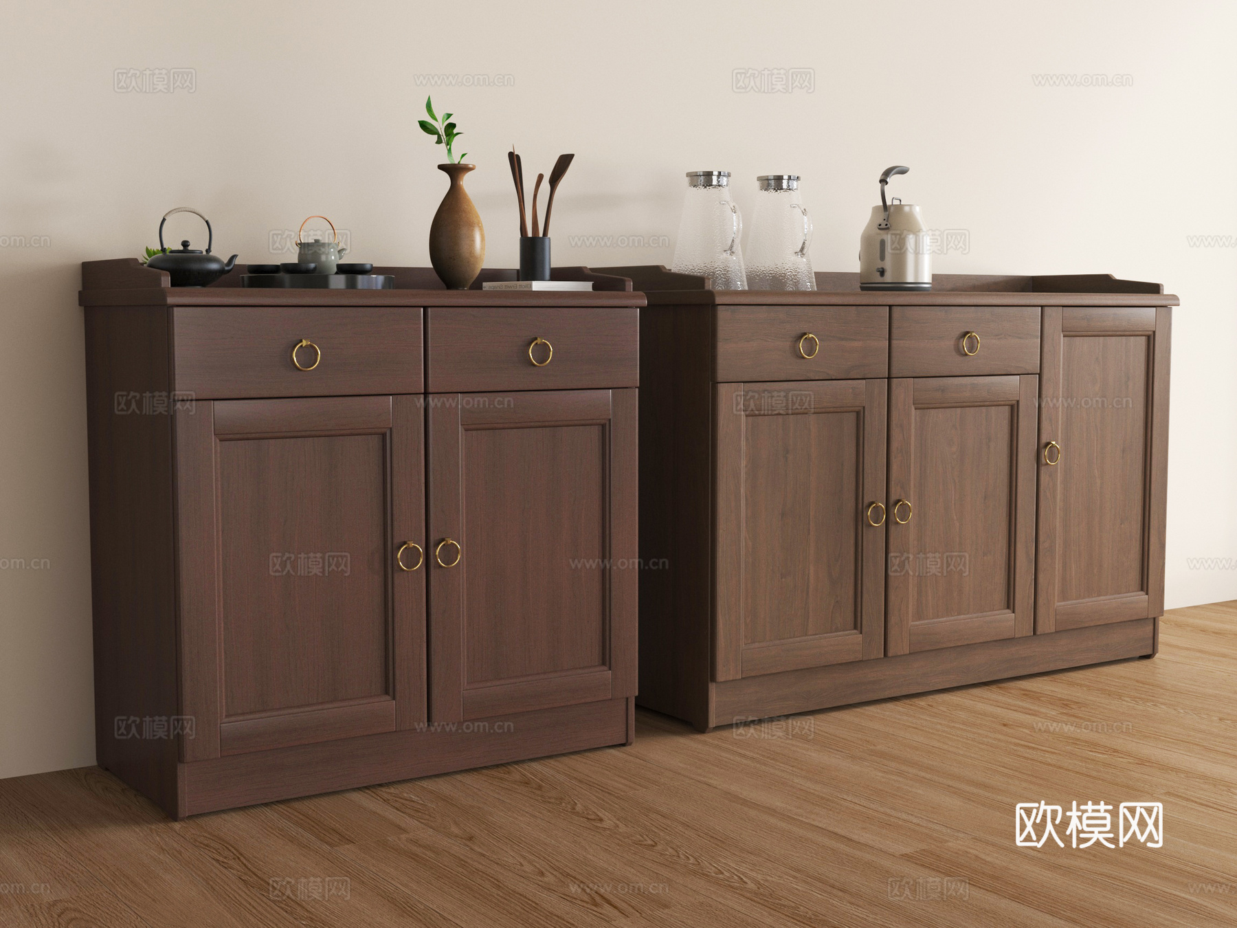 新中式餐边柜 备餐柜 茶水柜su模型
