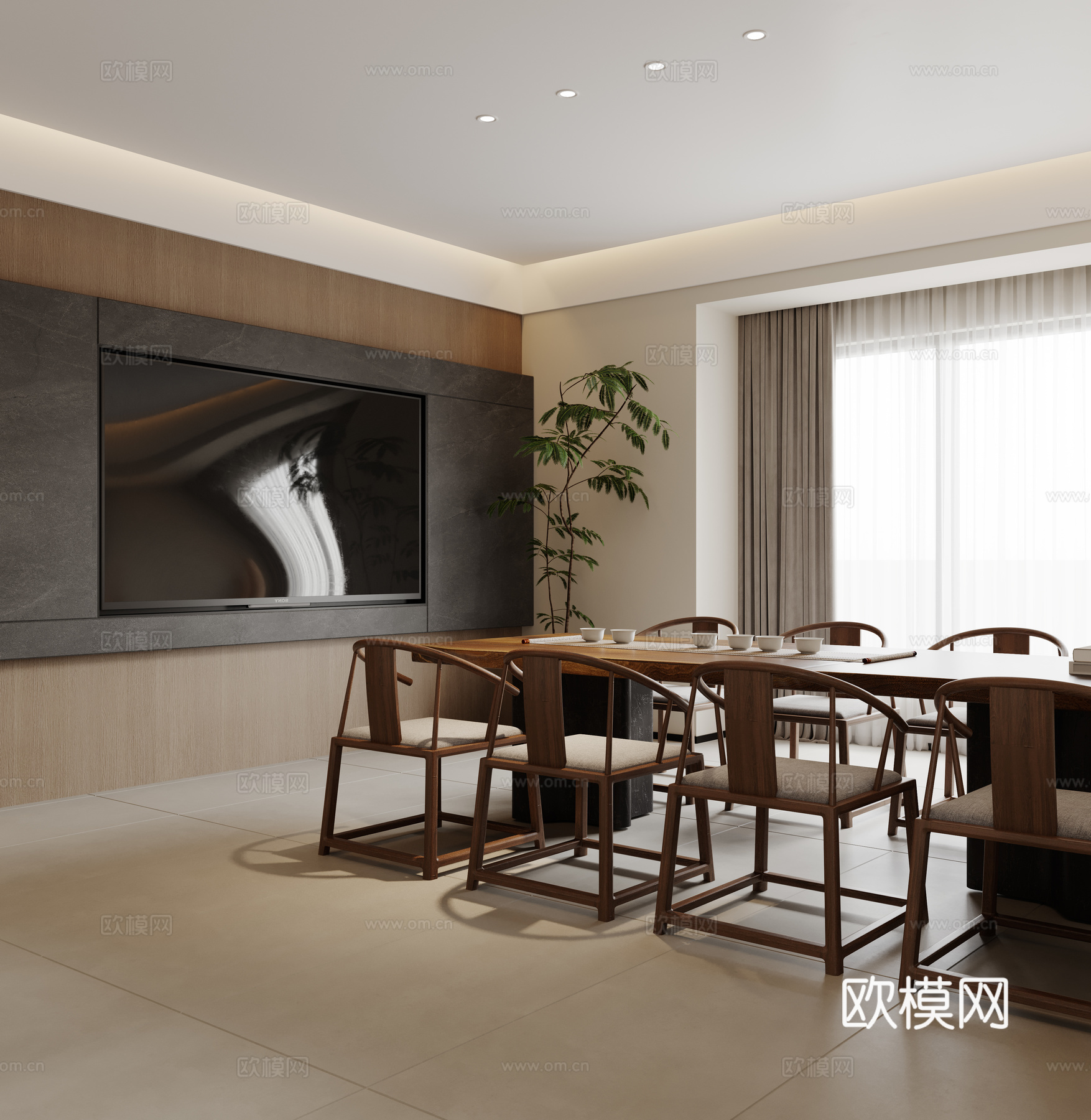 新中式棋牌室3d模型下载（渲染图3）