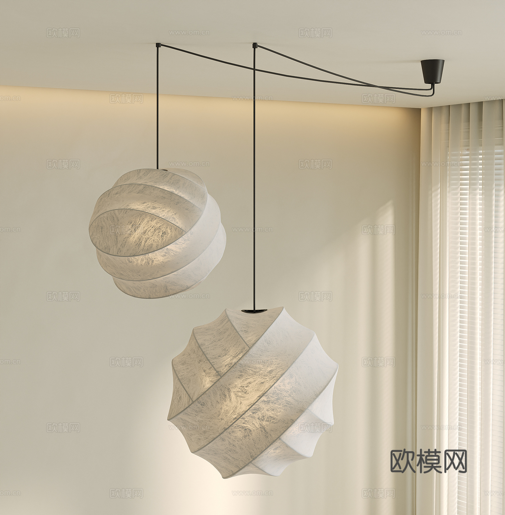 侘寂风日式吊灯su模型