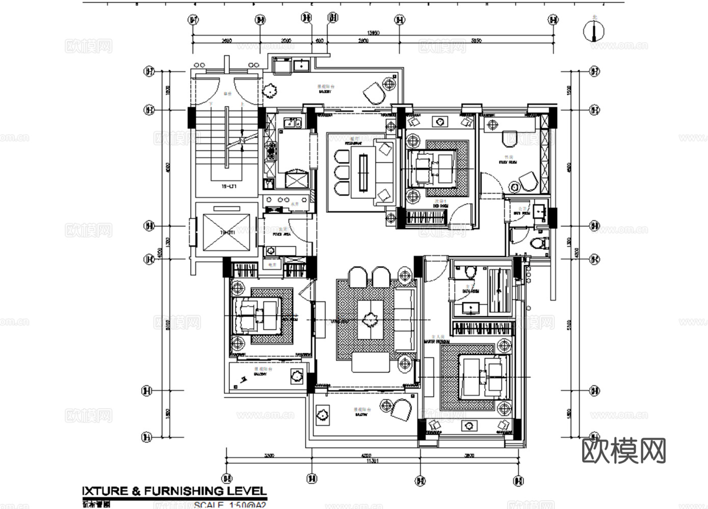 10现代简约轻奢风格大平层样板间别墅复式CAD施工图附效果图cad施工图