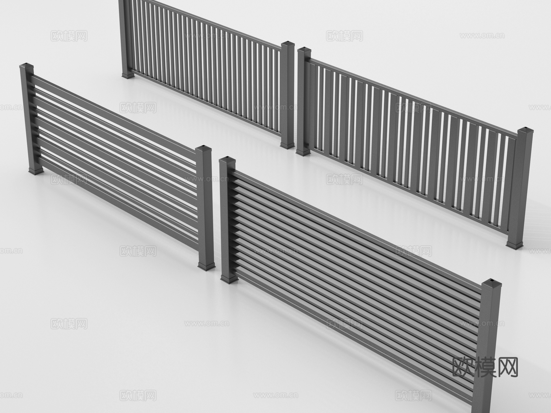 现代围栏护栏 铁艺栏杆 扶手su模型