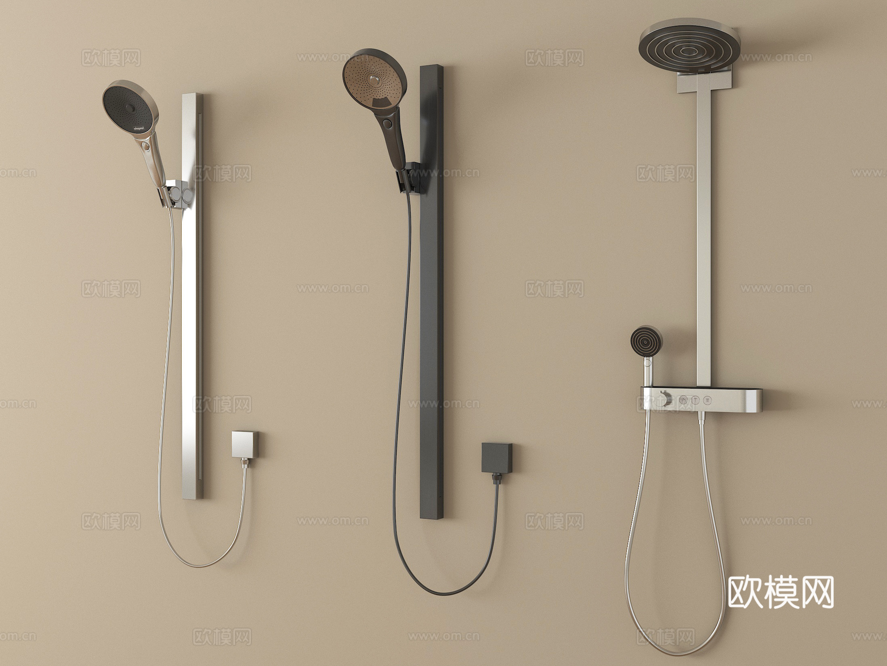 现代花洒 淋浴花洒 不锈钢花洒su模型