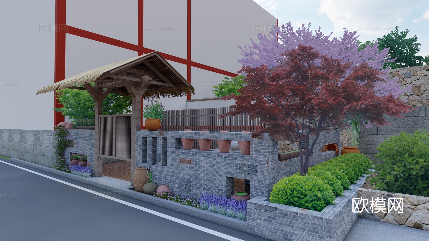 农家乐院子门头su模型su模型