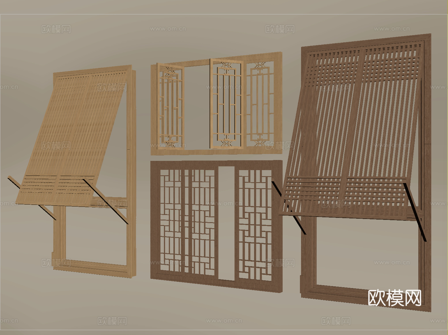 新中式镂花窗 平开窗 推拉窗 折叠窗 上下折叠窗su模型