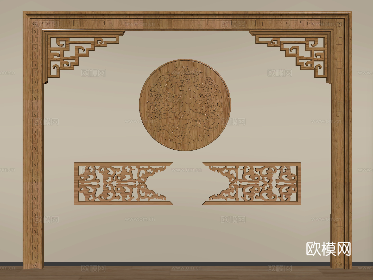 新中式门套垭口 雕花 角花su模型