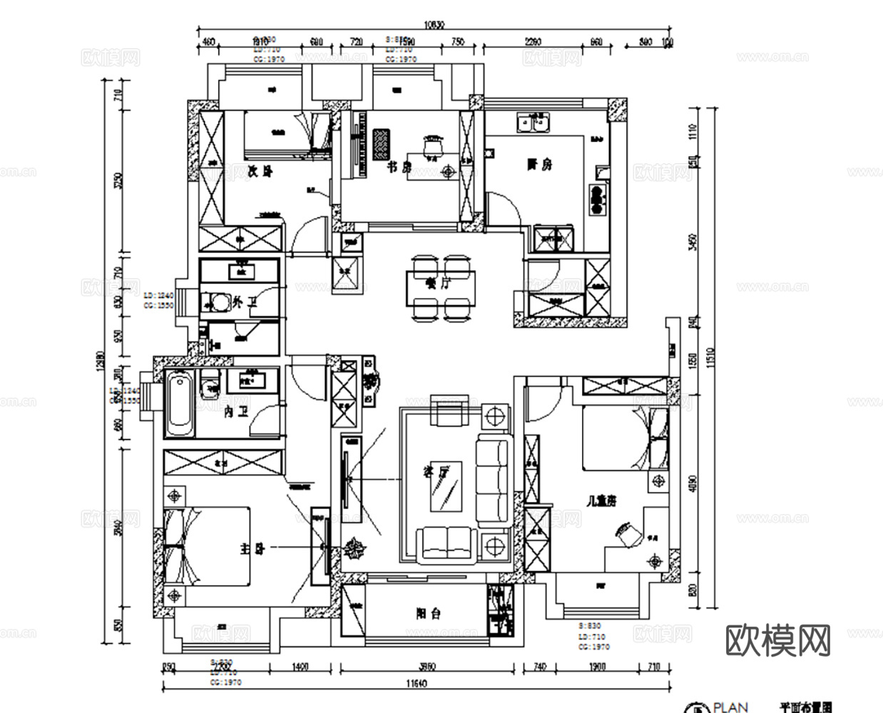 10套美式古典风格样板间平层大户型小户型CAD施工图附效果图cad施工图