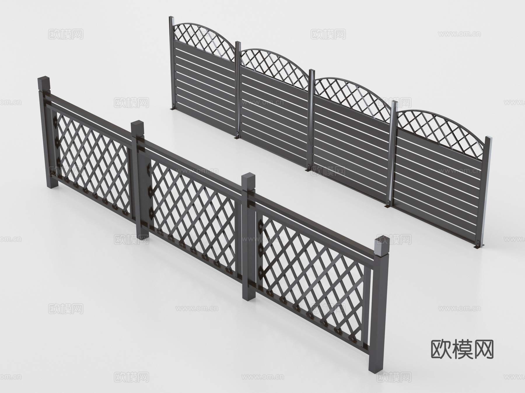 新中式栏杆护栏 栅栏围栏 铁艺围栏护栏su模型