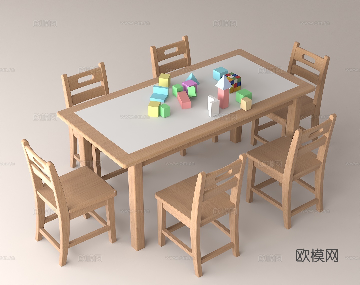 儿童桌椅 实木学习桌 幼儿园桌椅 益智积木桌 亲子互动桌椅su模型