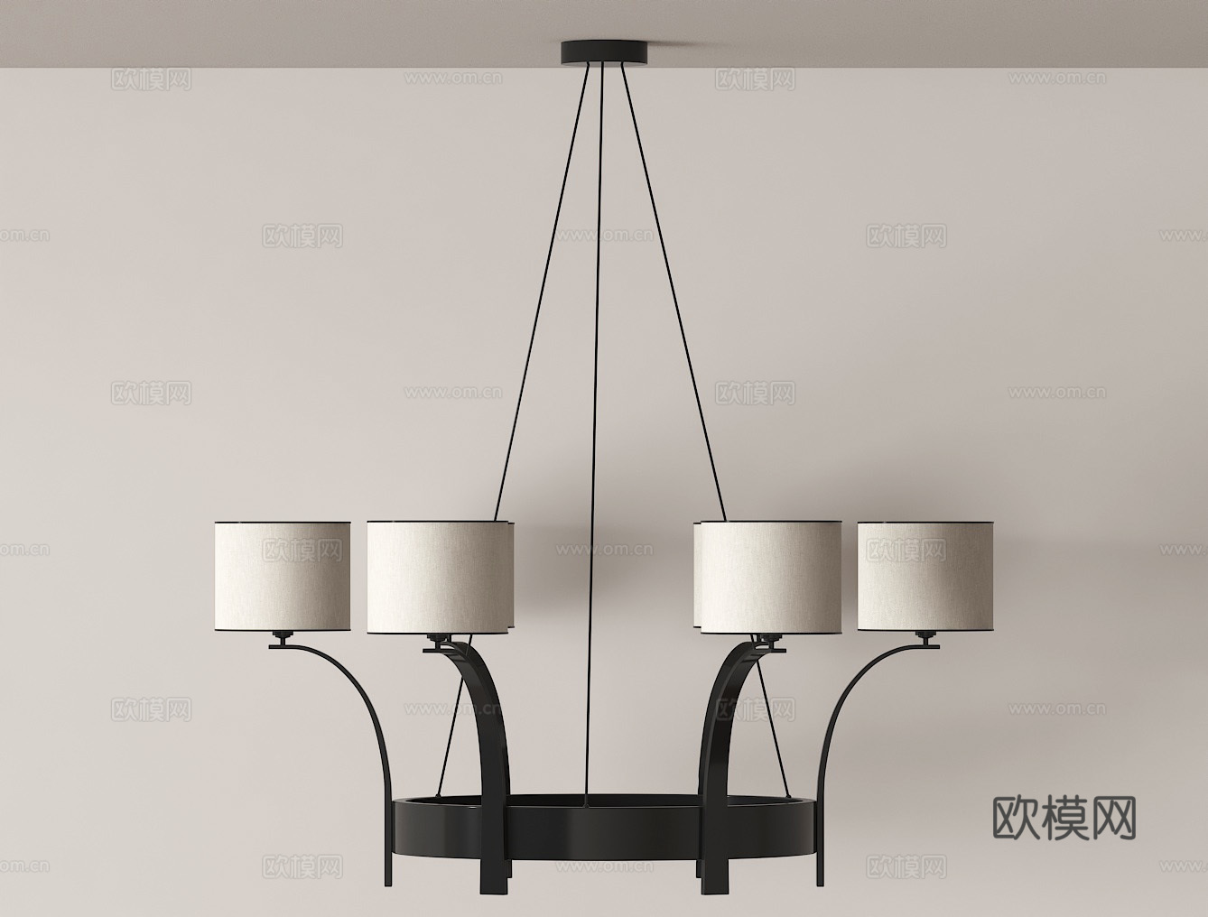 现代吊灯 黑色金属吊灯 布艺灯罩灯 客厅吊灯 四头吊灯su模型