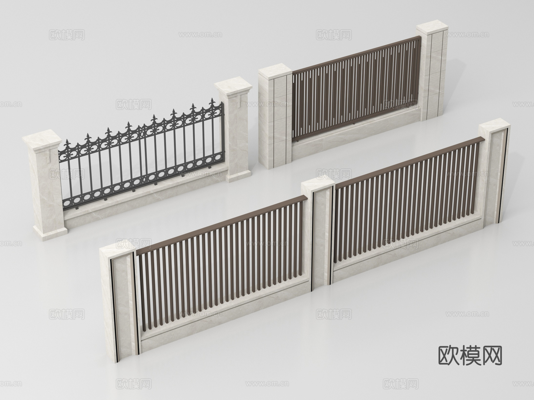 现代围栏护栏 围墙 别墅围墙 小区围墙su模型
