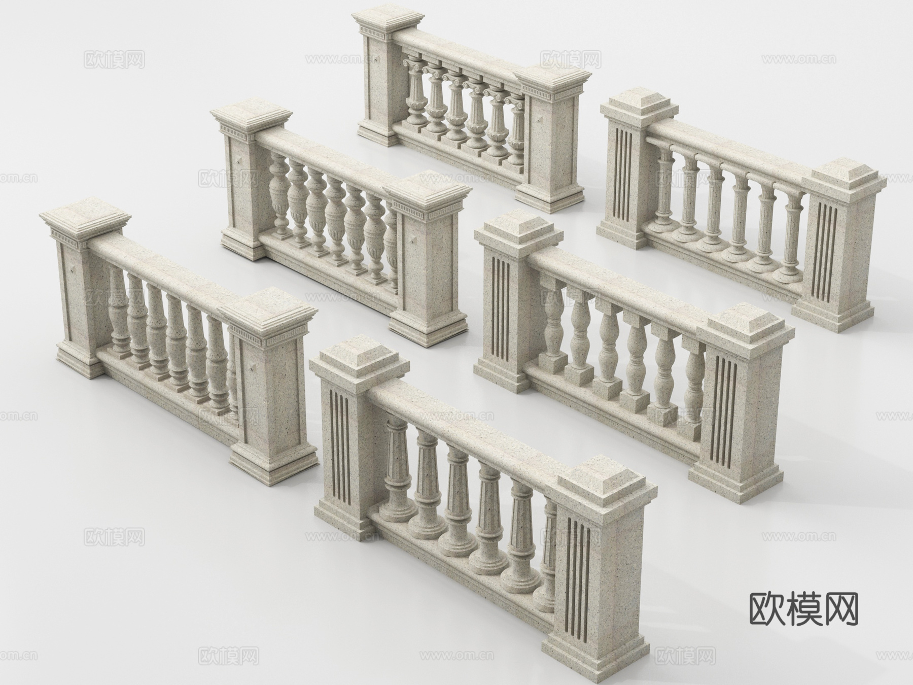 欧式围栏 护栏 阳台护栏 石材栏杆su模型