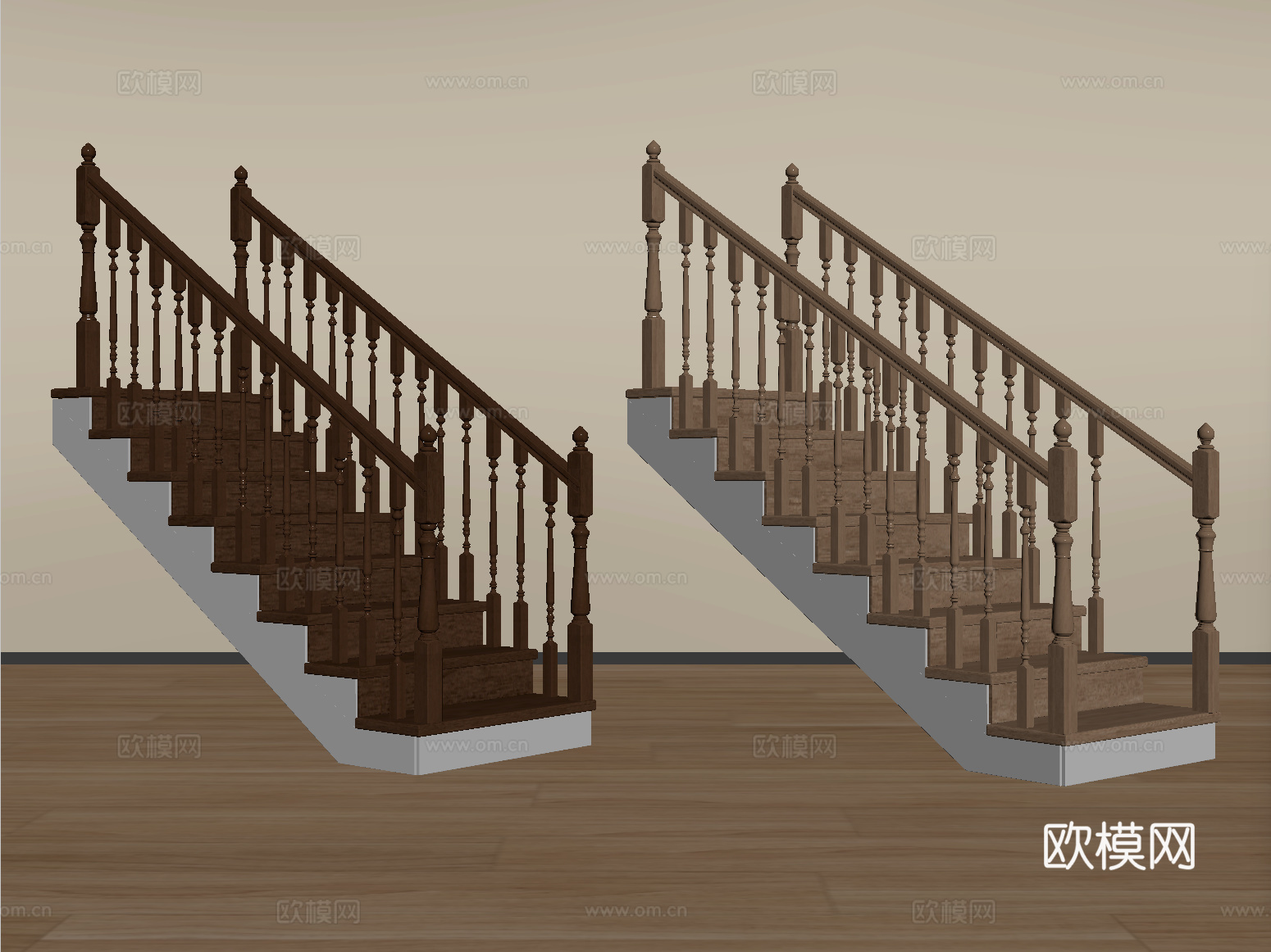 美式楼梯 扶手梯 楼梯栏杆 护栏su模型