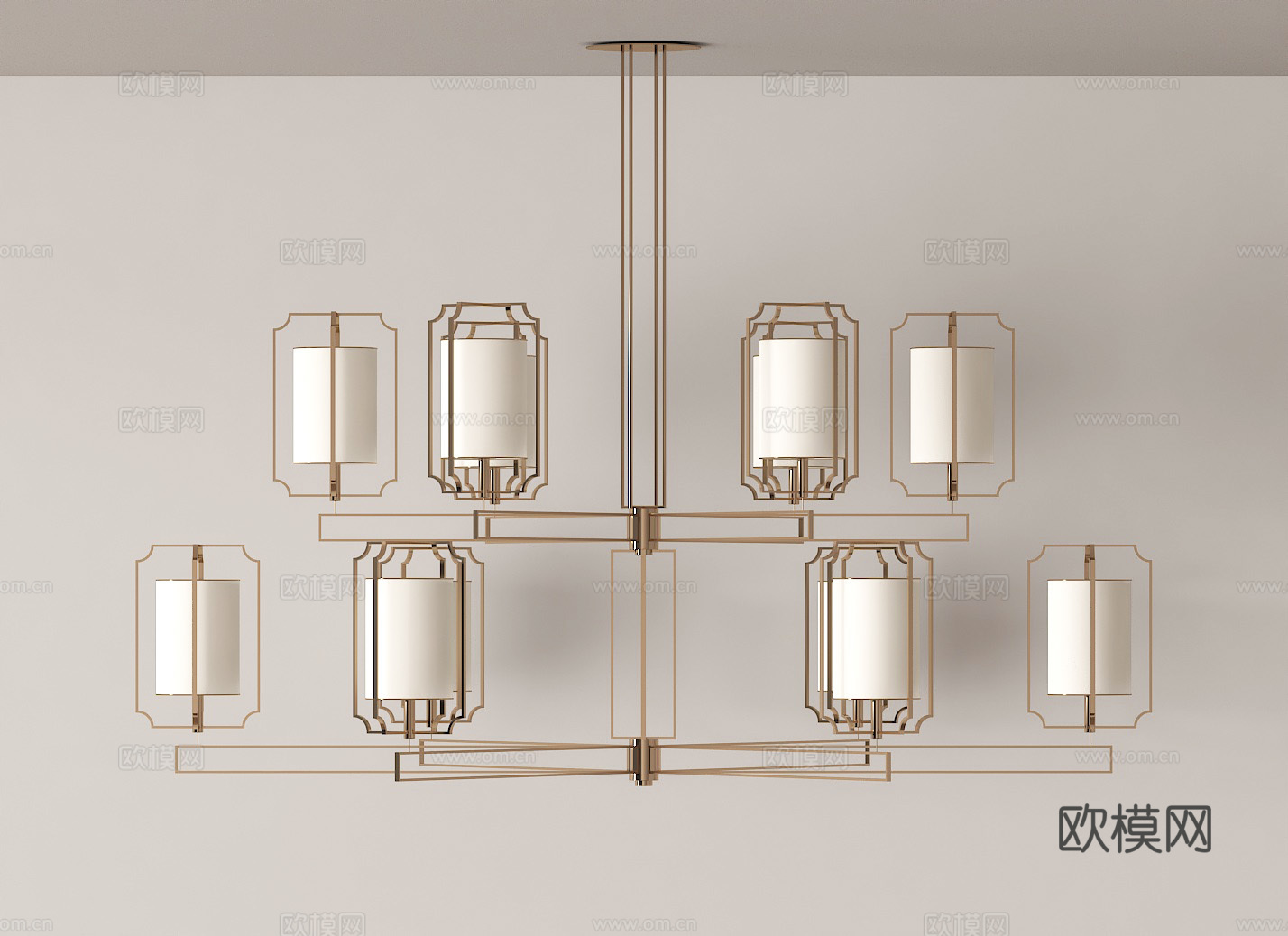 新中式吊灯 金属框架吊灯 布艺灯罩灯 多头吊灯 东方美学灯具su模型