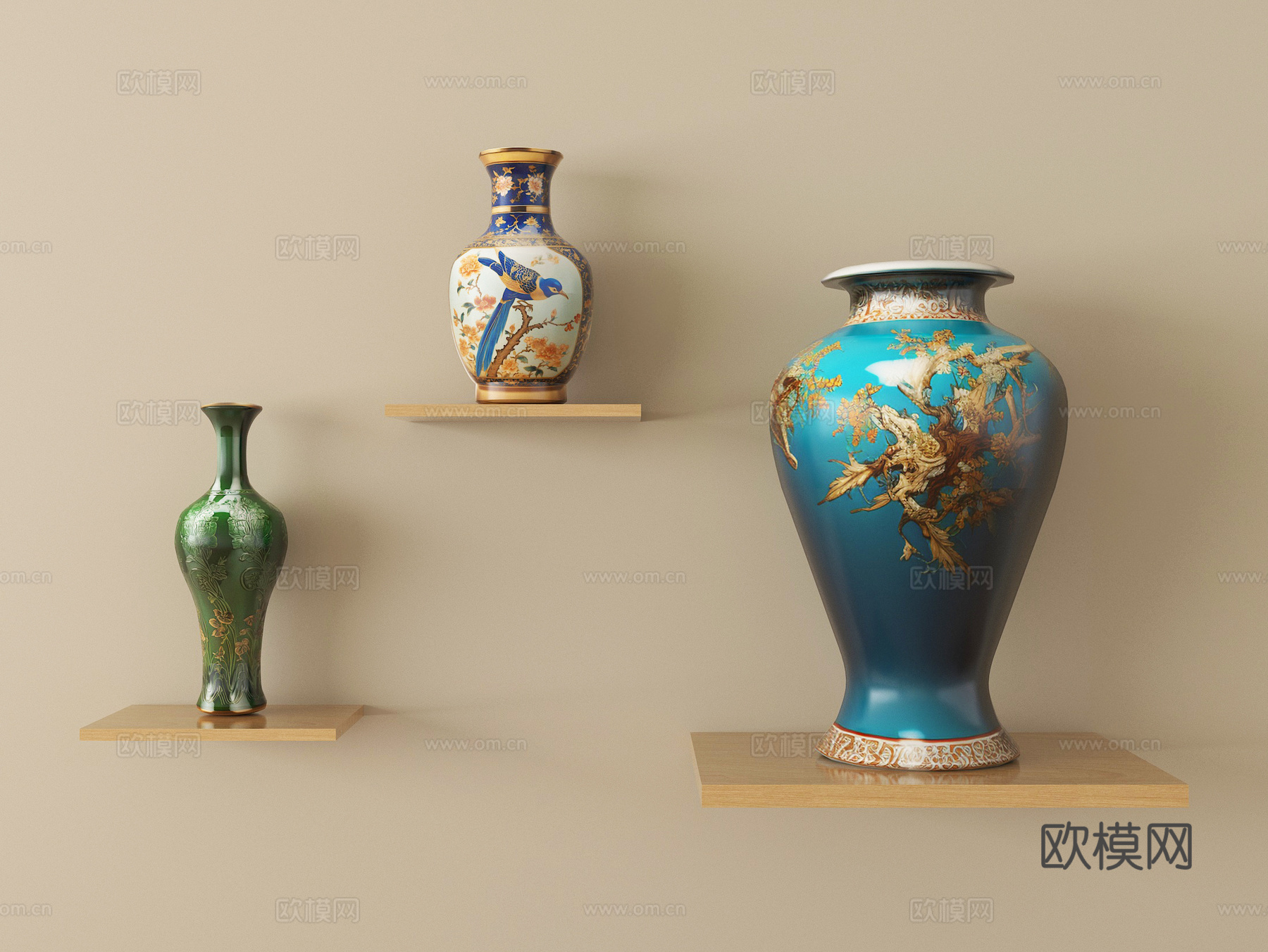 中式陶瓷花瓶摆件su模型