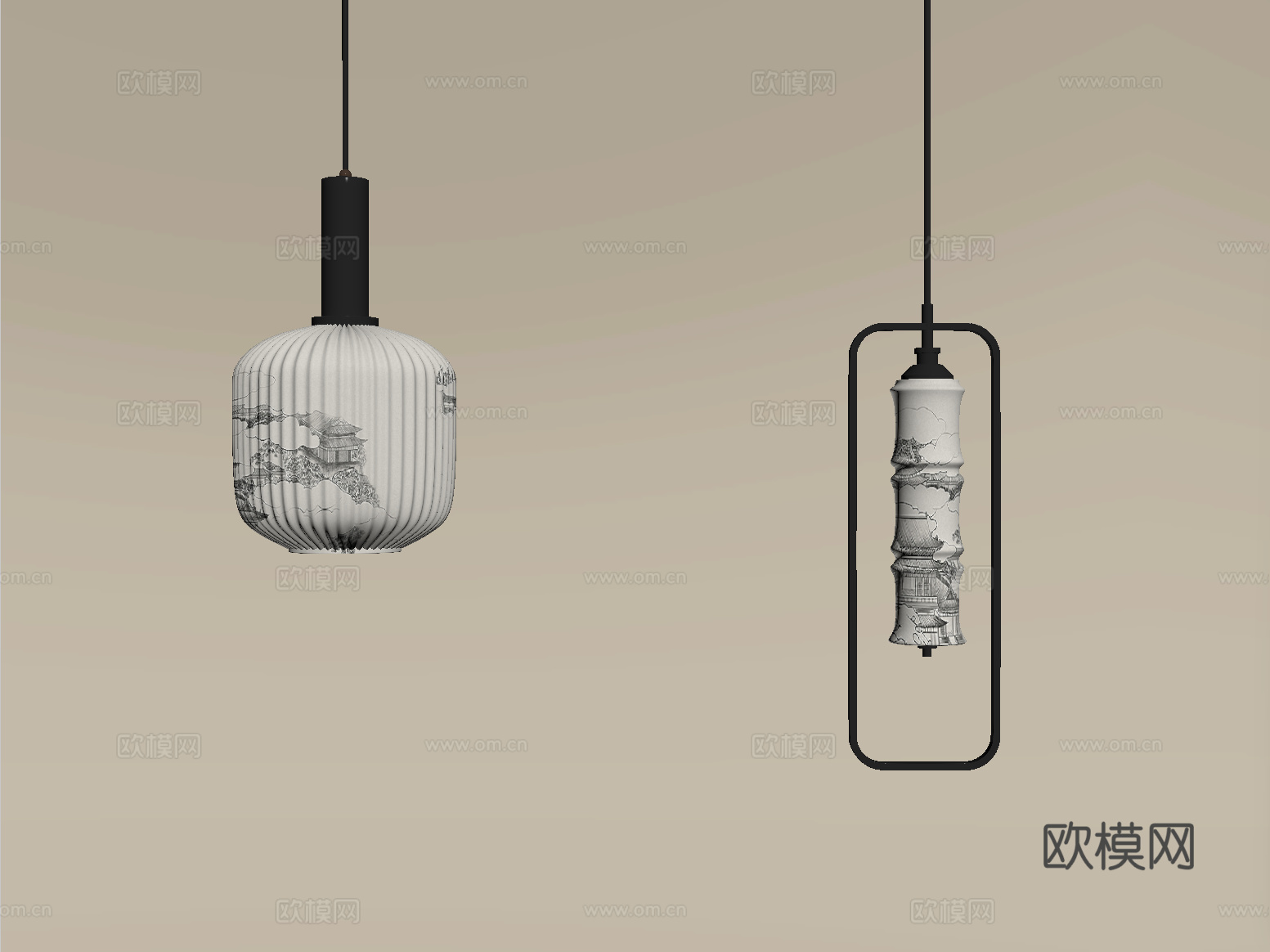 新中式吊灯 床头吊灯su模型su模型