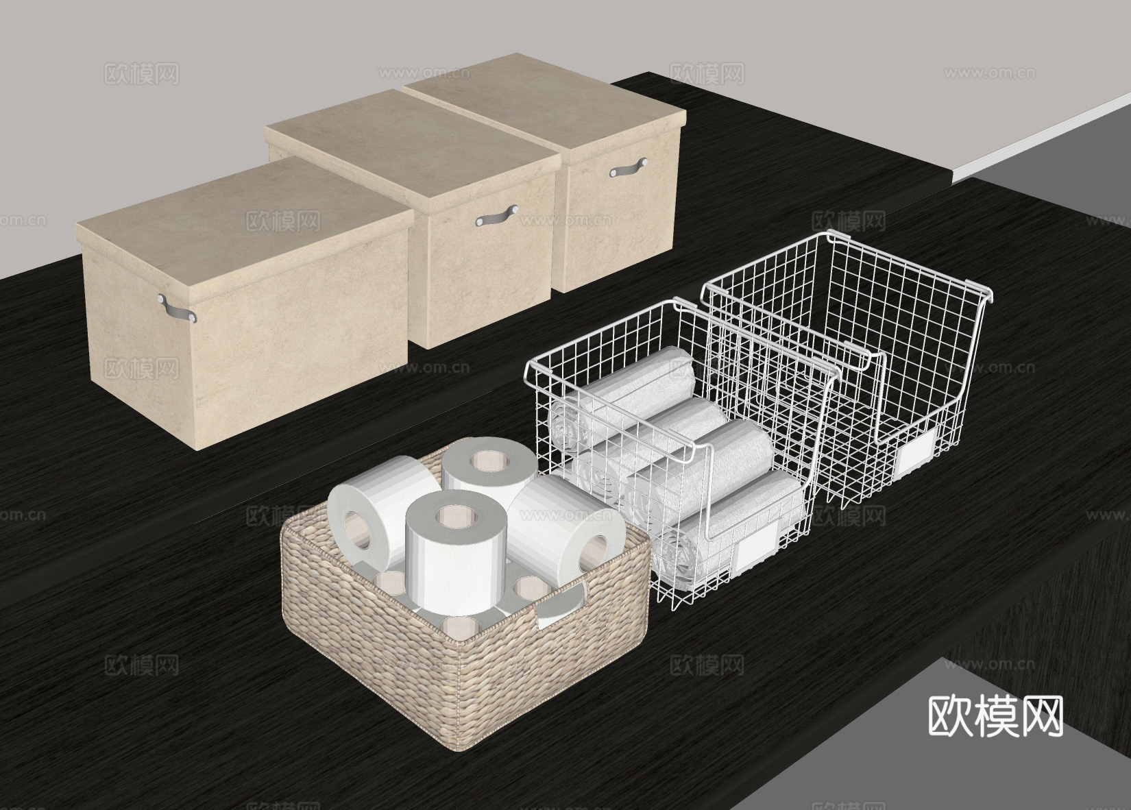 家居收纳组合 多材质收纳容器 卫生间收纳 简约收纳盒 藤编收su模型