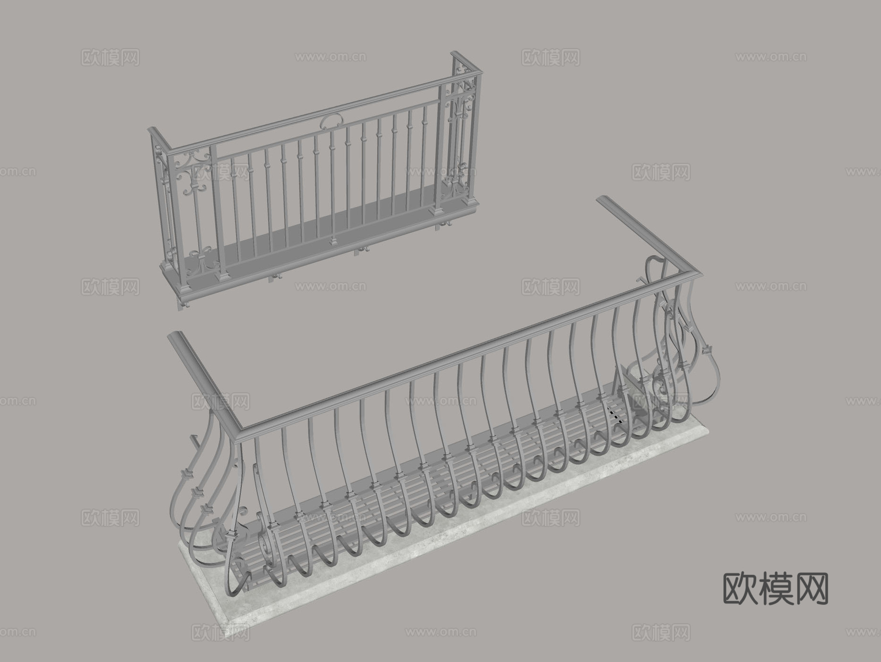 欧式铁艺护栏 阳台栏杆 装饰性围栏 复古铁艺栏杆建筑装饰护栏su模型