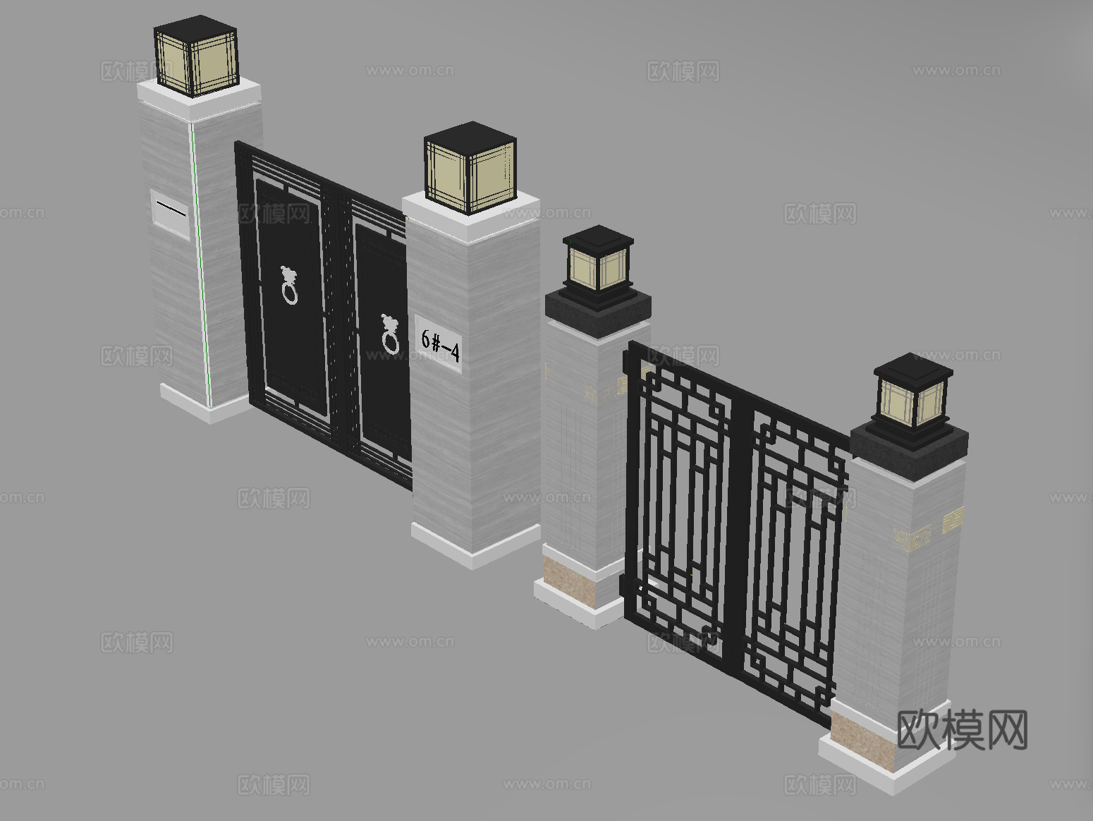 新中式庭院门 户外庭院门 别墅大门su模型