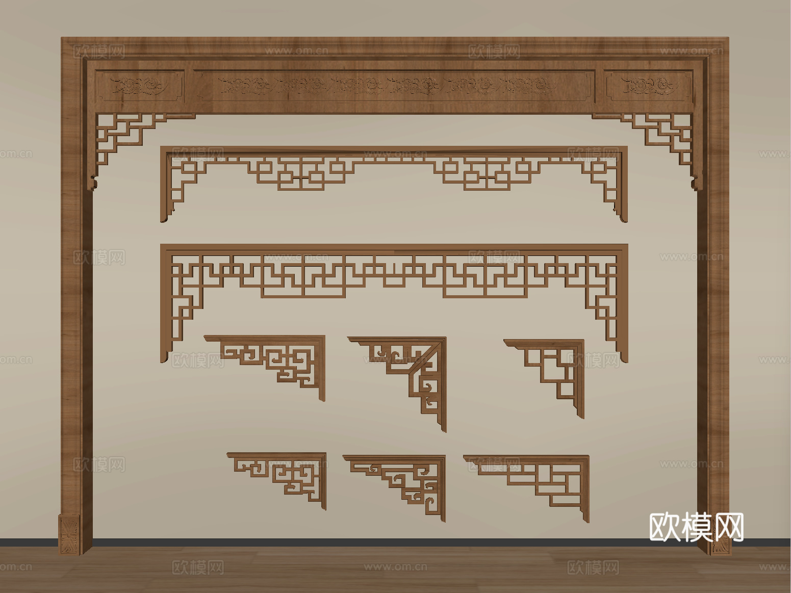 新中式门套垭口  门楣 挂落su模型