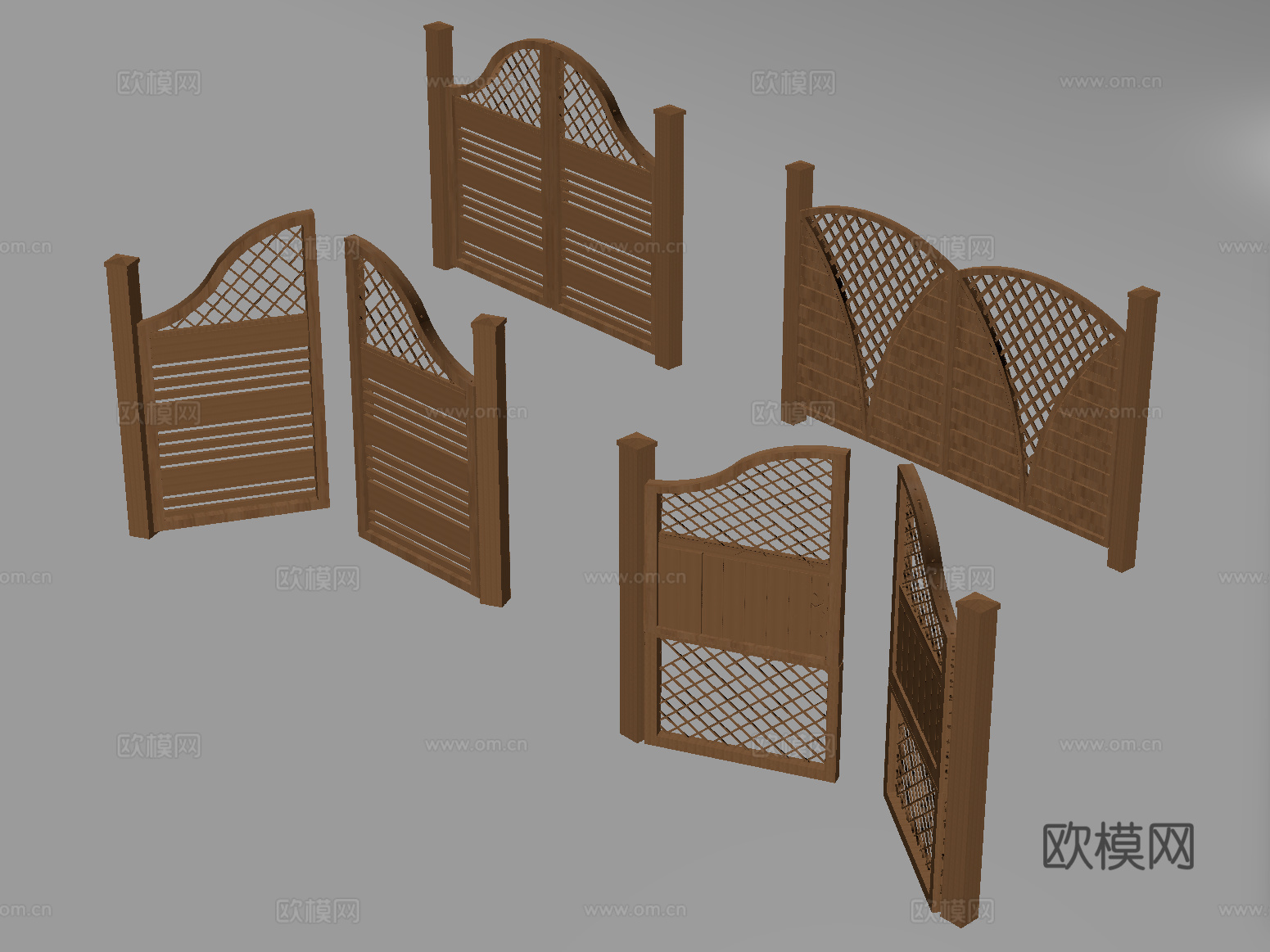 新中式庭院门 格栅门 木栅栏 围栏su模型