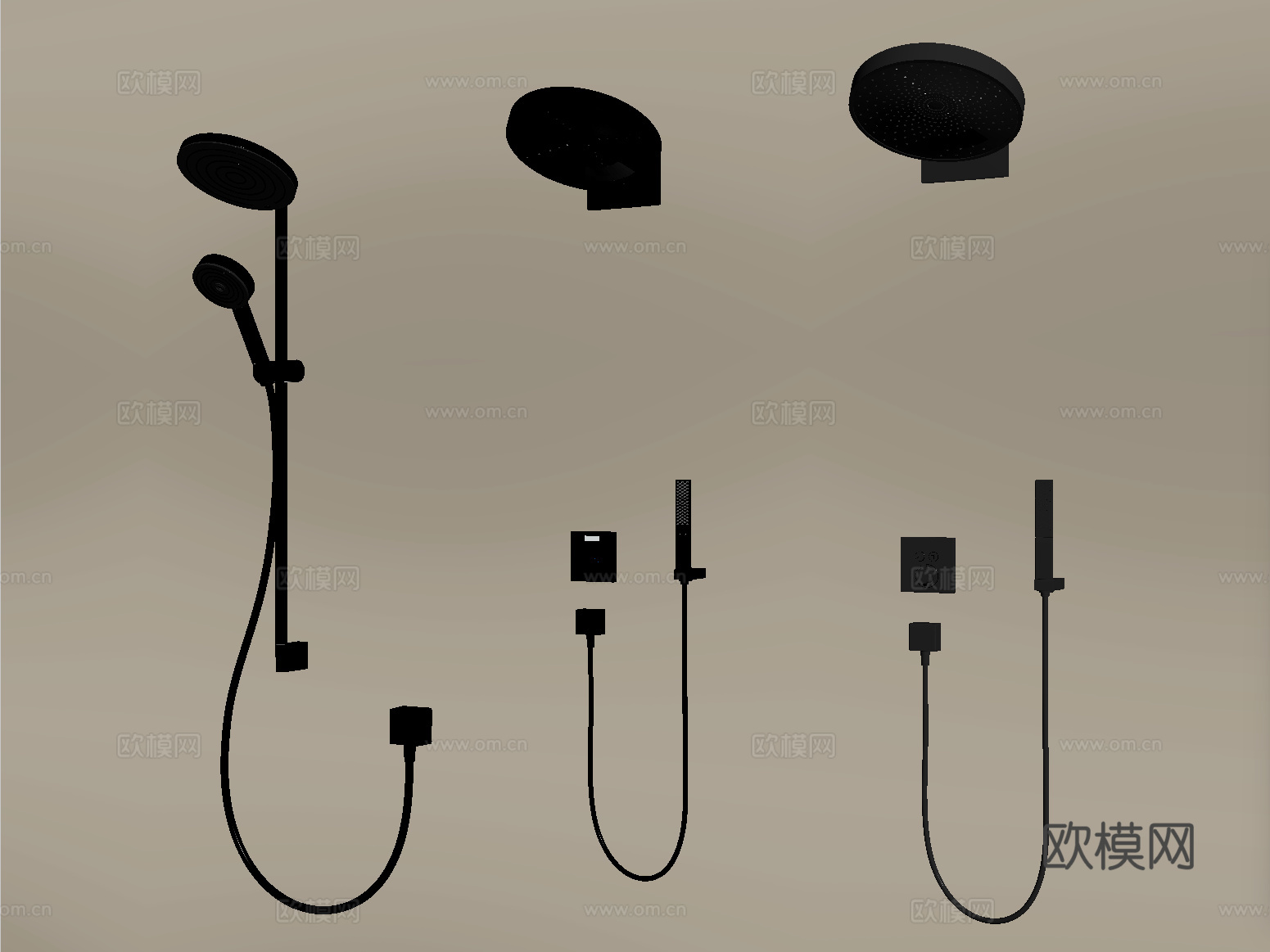 现代花洒 淋浴花洒 不锈钢花洒su模型