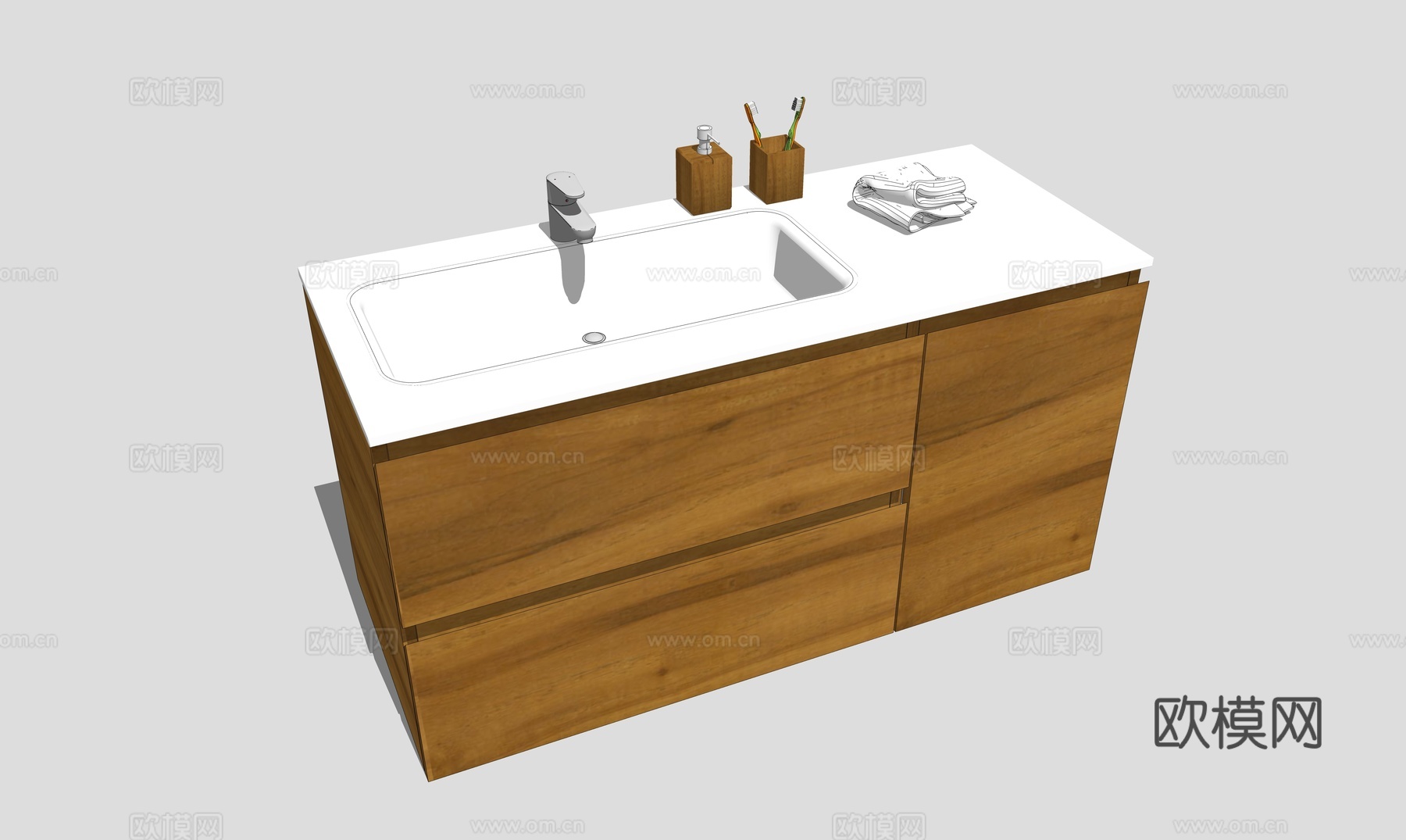 木质一体式盆洗手台su模型