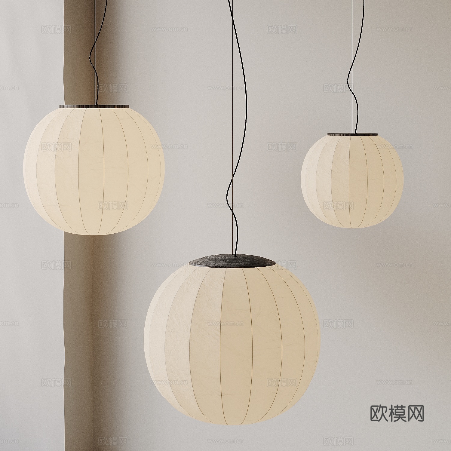侘寂风吊灯组合 灯笼 纸灯 野口勇吊灯 西瓜吊灯su模型