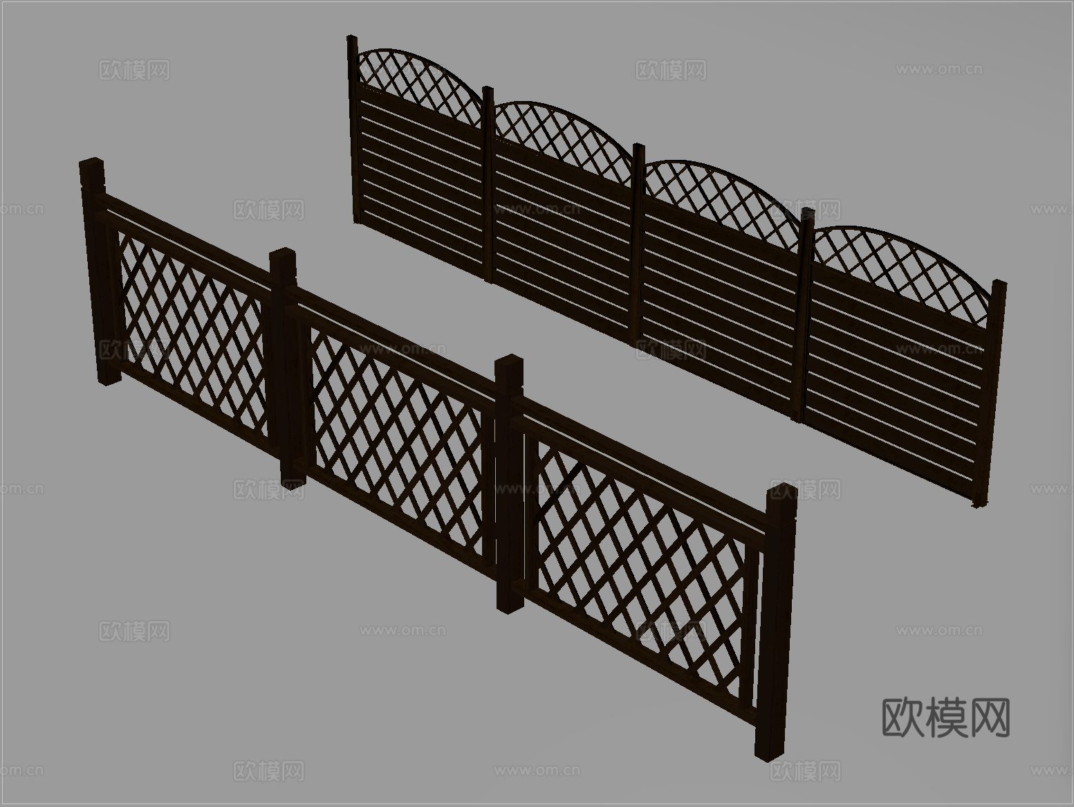 新中式栏杆护栏 栅栏围栏 铁艺围栏护栏su模型