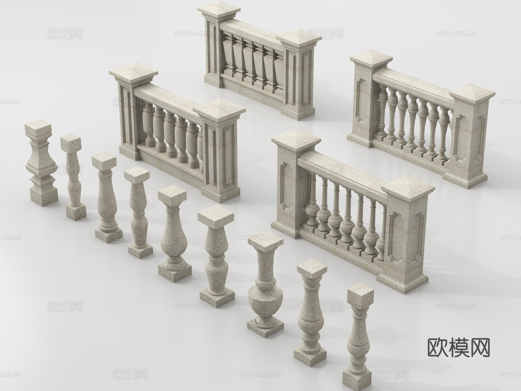 欧式围栏 护栏 阳台护栏 石材栏杆 宝瓶栏杆柱子su模型